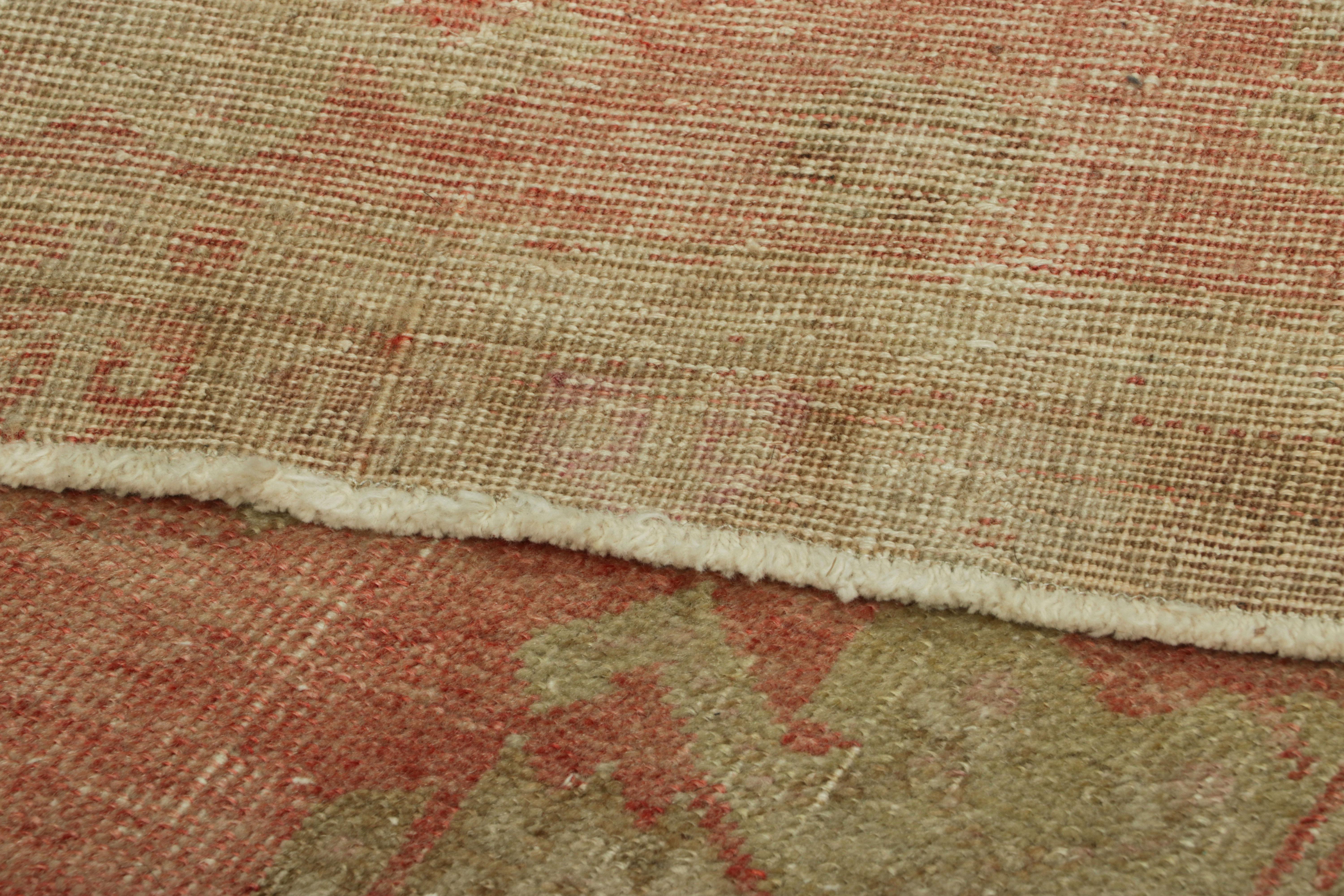 Hand-Knotted Vintage Turkish Rug in Pink with Green & Cream Floral Medallion  Rug & Kilim For Sale