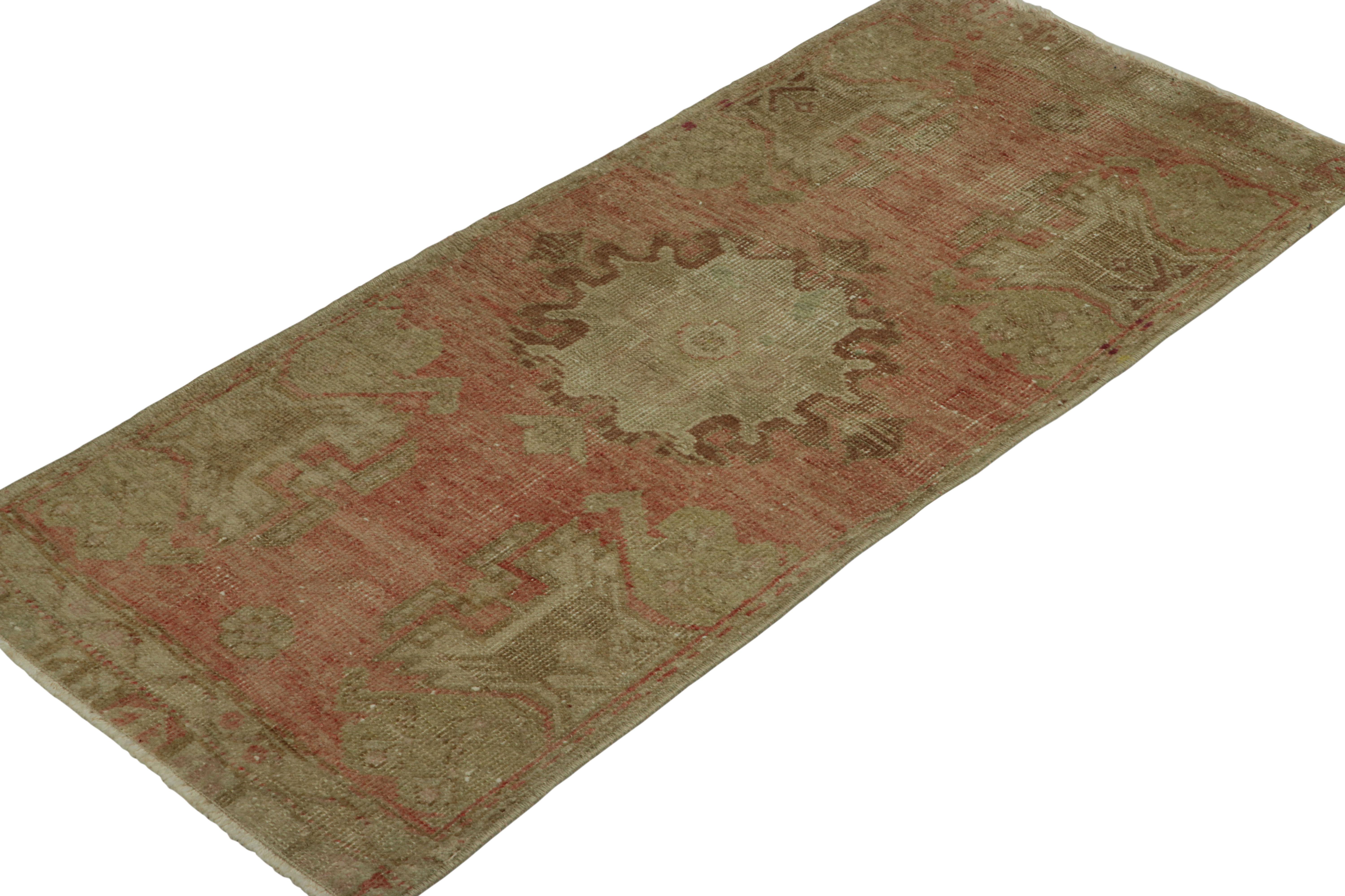 Mid-20th Century Vintage Turkish Rug in Pink with Green & Cream Floral Medallion  Rug & Kilim For Sale