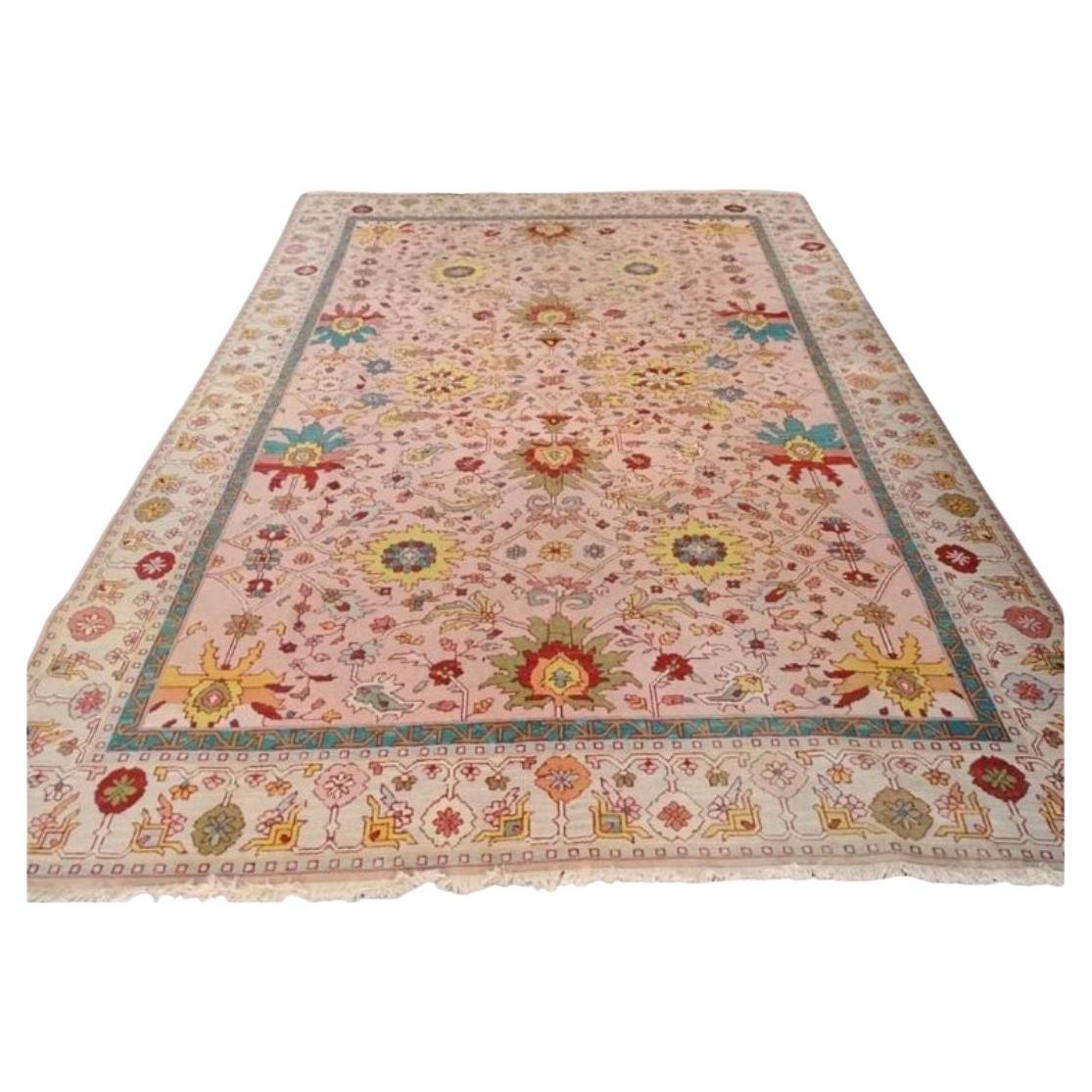 Vintage Turkish Rug in Pinks, Yellow and Cream For Sale