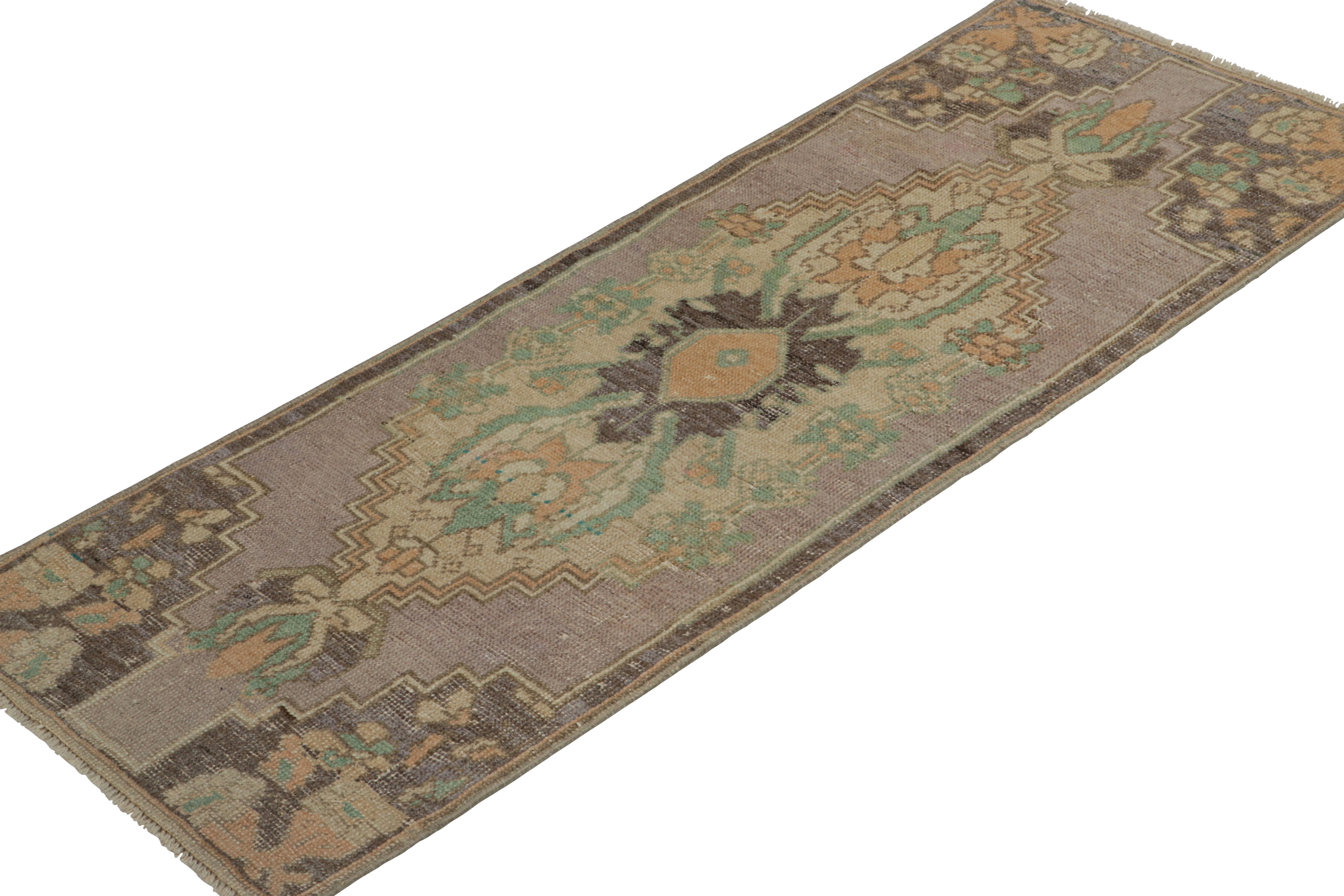 Mid-20th Century Vintage Turkish Rug in Purple with Blue & Cream Floral Medallion  Rug & Kilim For Sale