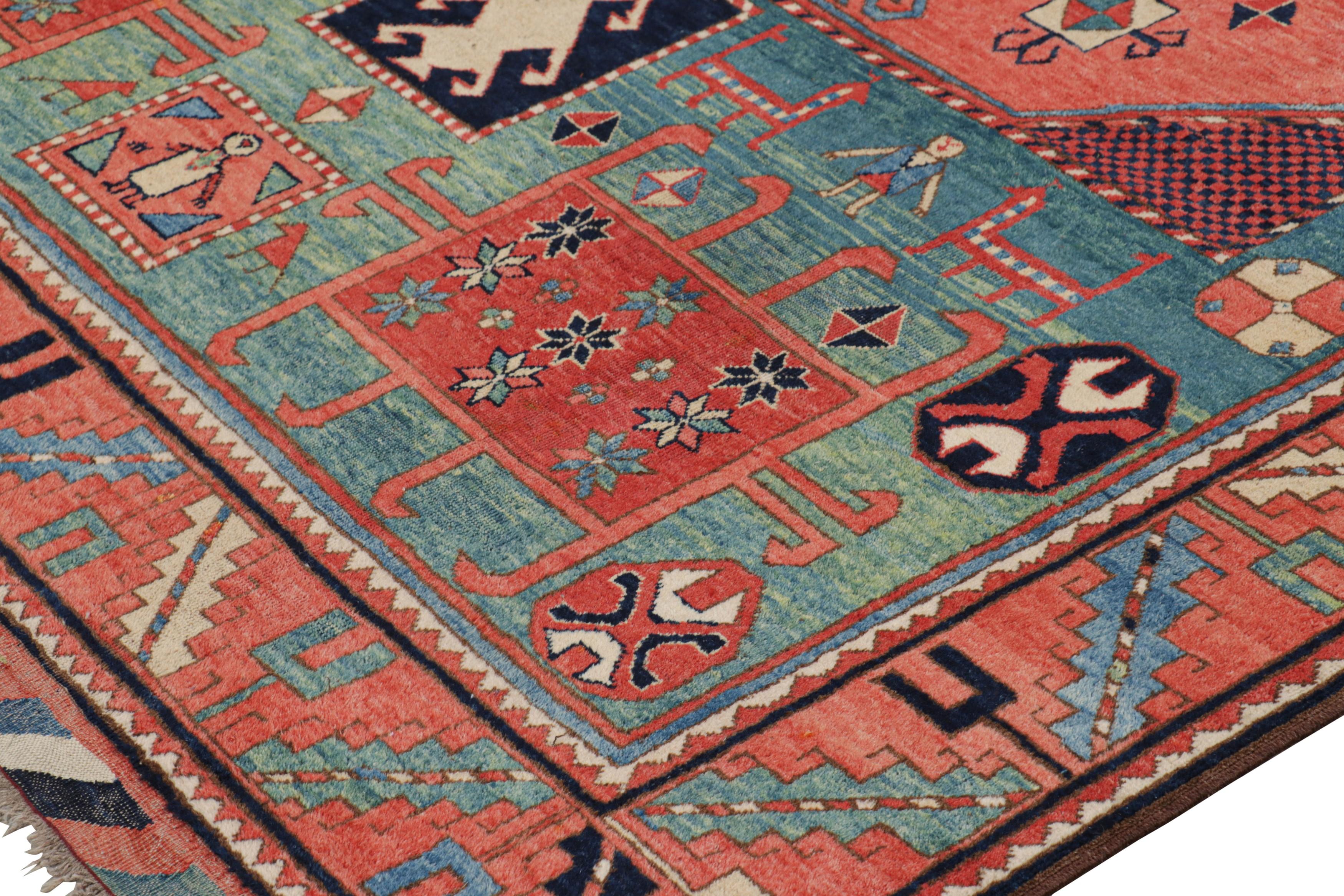 Hand-Knotted Vintage Turkish Rug in Red and Blue with Medallions  Rug & Kilim For Sale