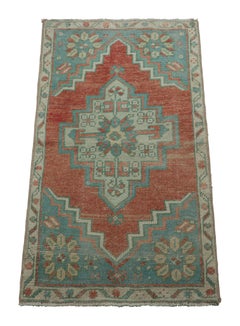 Vintage Turkish Rug in Red with Blue and White Floral Medallion  Rug & Kilim