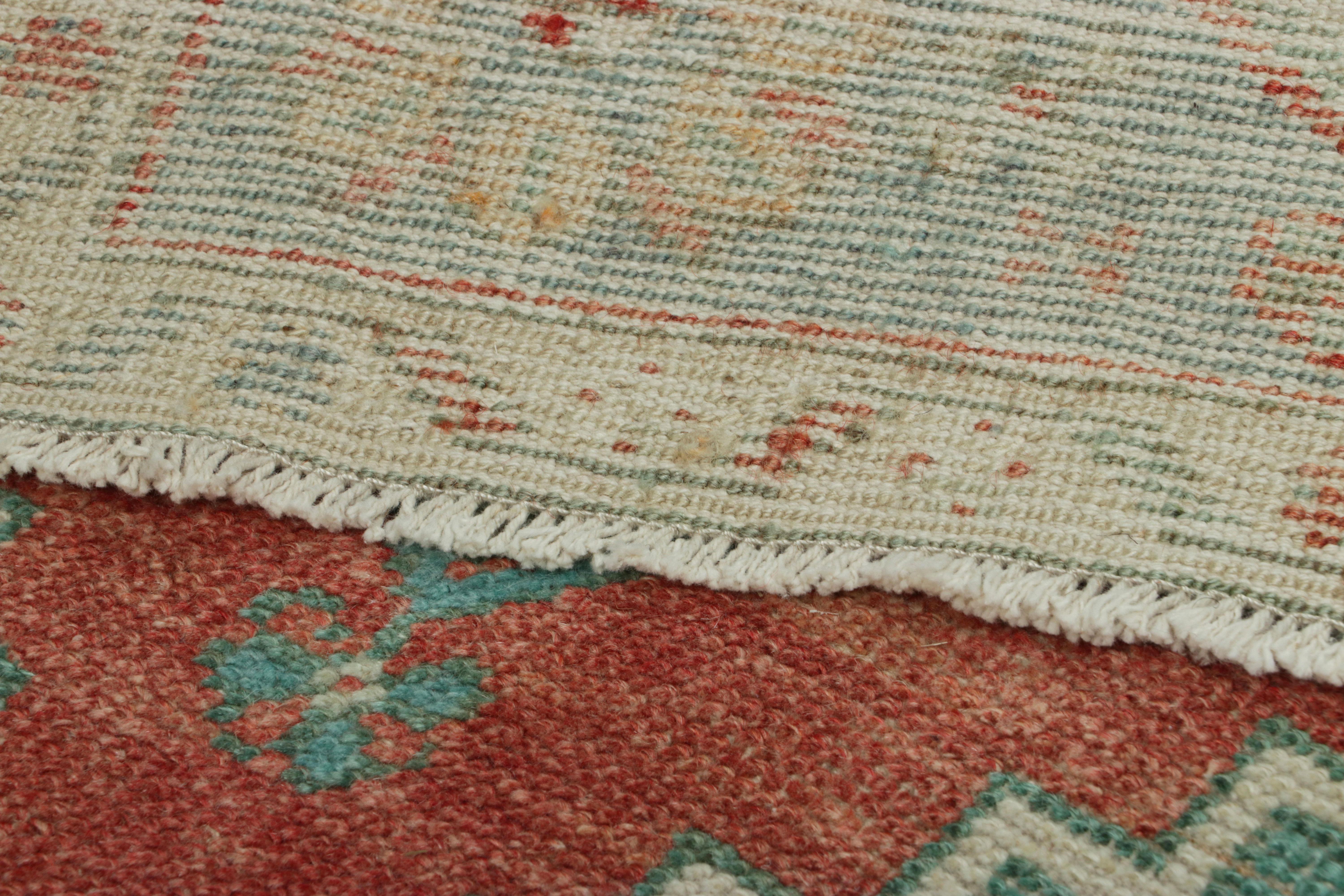 Hand-Knotted Vintage Turkish Rug in Red with Blue and White Floral Medallion  Rug & Kilim For Sale