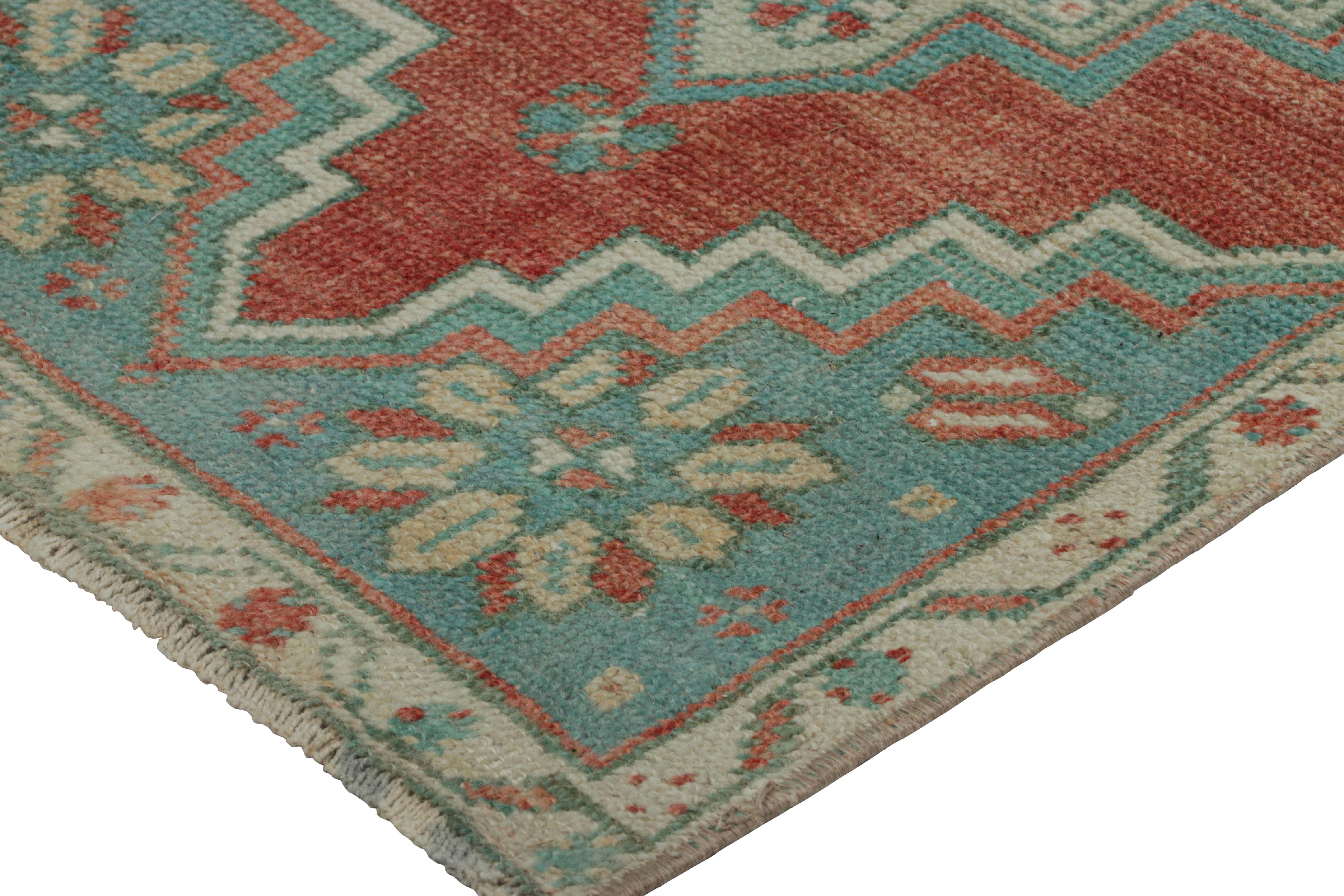 Vintage Turkish Rug in Red with Blue and White Floral Medallion  Rug & Kilim In Good Condition For Sale In Long Island City, NY