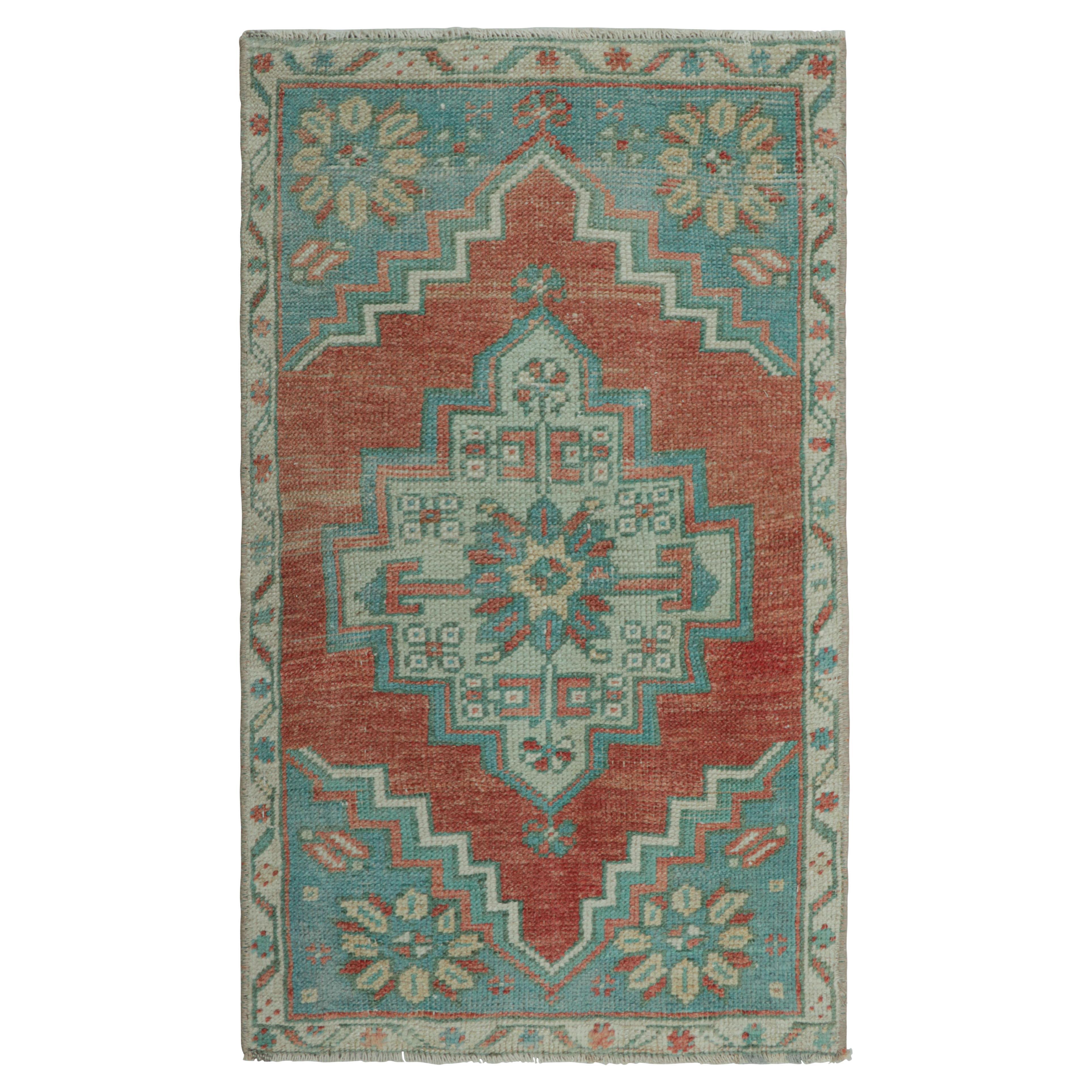 Vintage Turkish Rug in Red with Blue and White Floral Medallion  Rug & Kilim