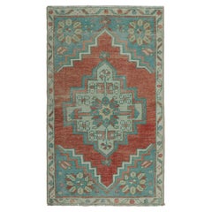 Vintage Turkish Rug in Red with Blue and White Floral Medallion  Rug & Kilim