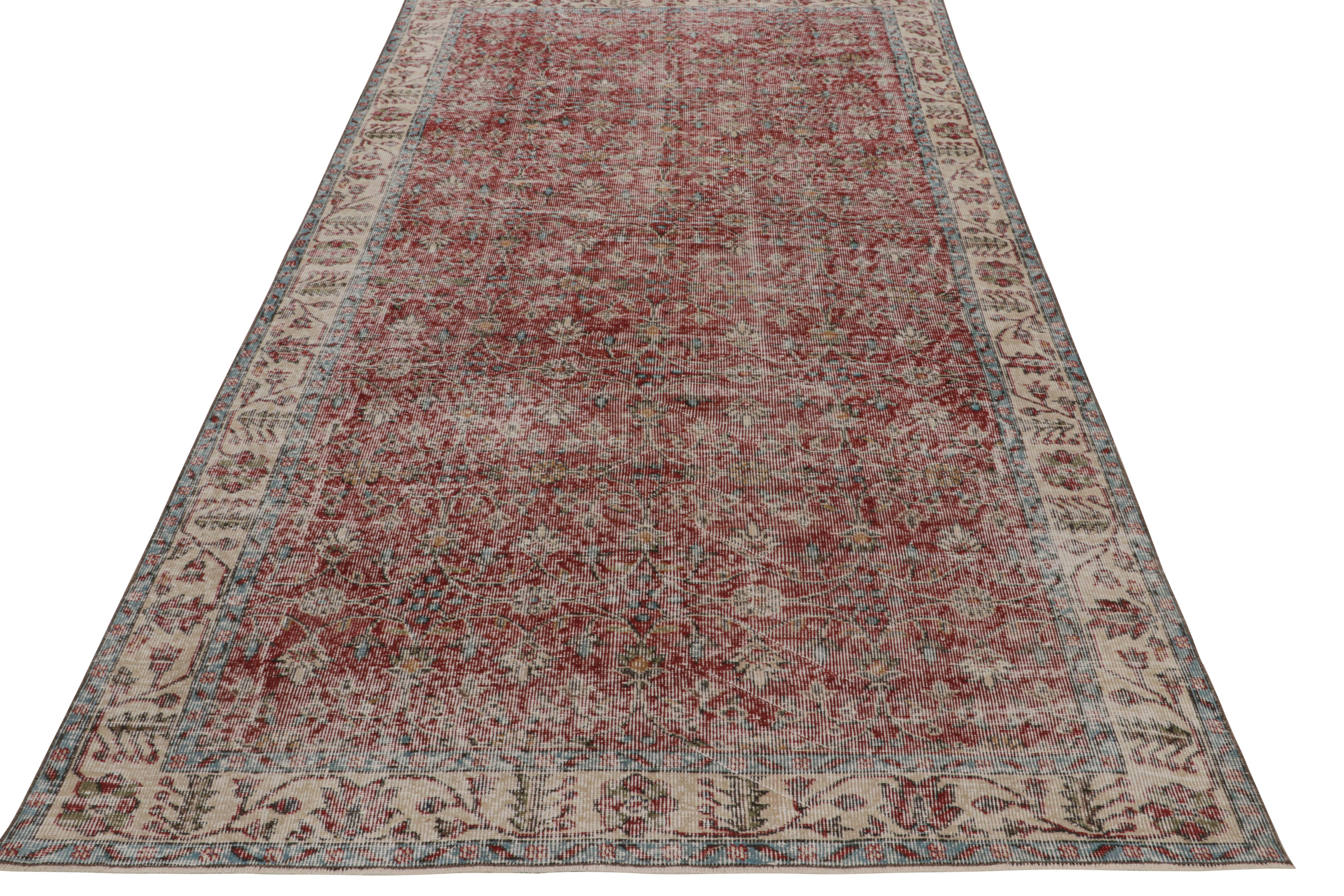 Hand-Knotted Vintage Turkish Rug in Red with Floral Patterns, from Rug & Kilim For Sale