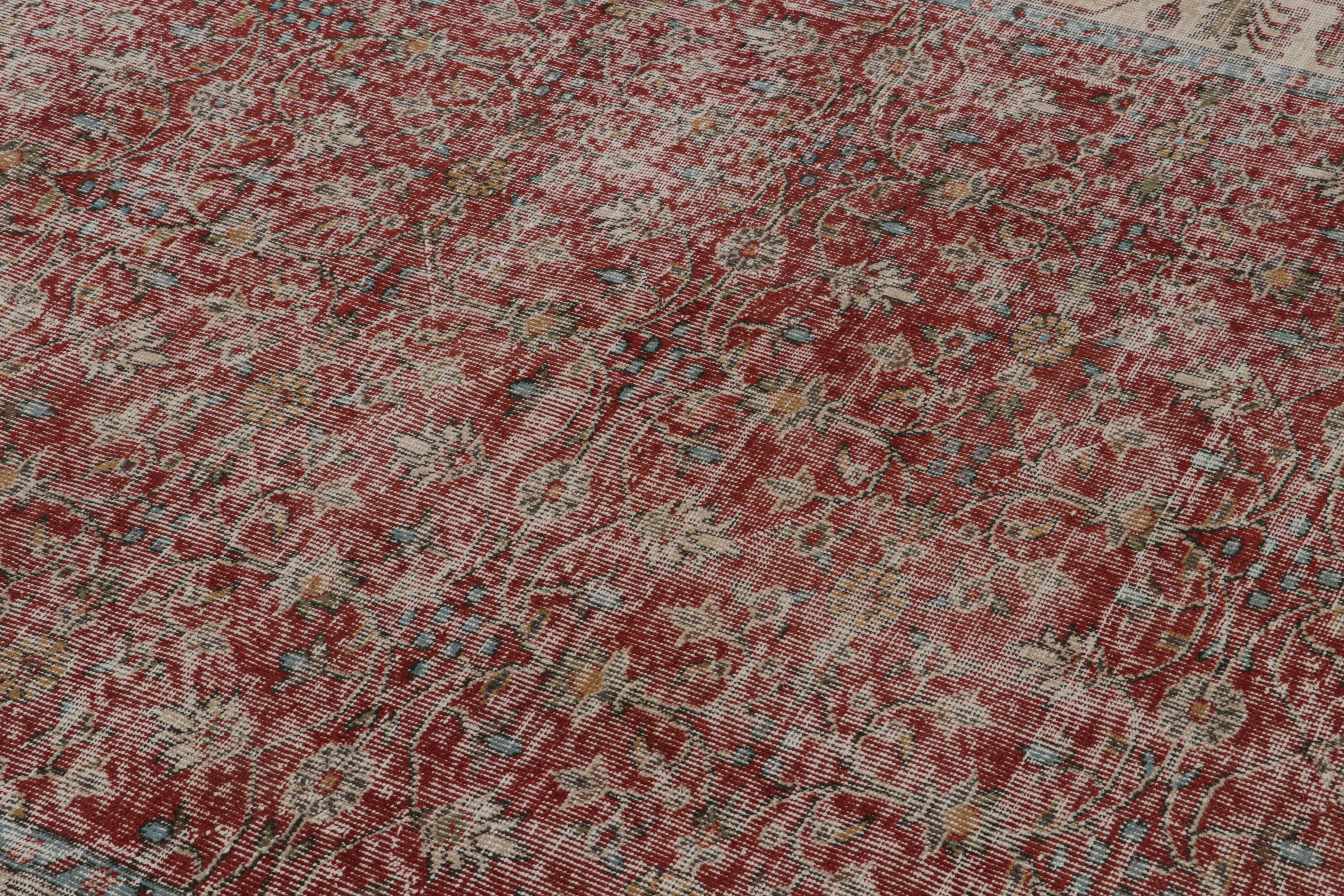 Wool Vintage Turkish Rug in Red with Floral Patterns, from Rug & Kilim For Sale
