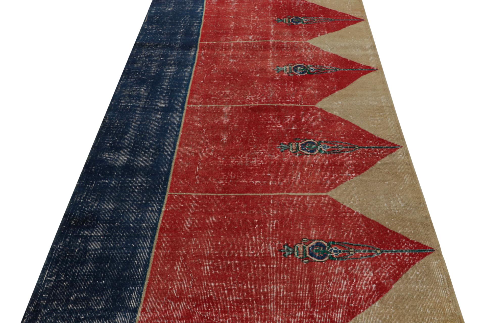 Hand-Knotted Vintage Turkish Rug in Red, with Geometric Patterns, from Rug & Kilim For Sale