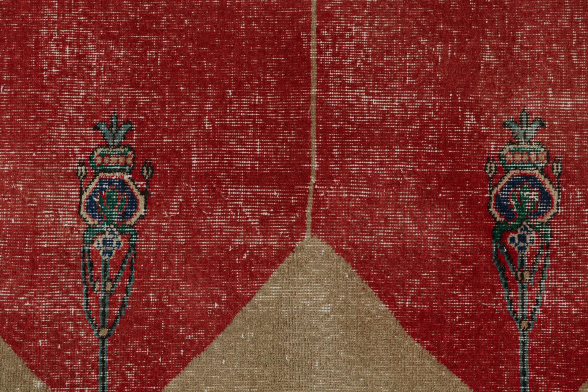 Wool Vintage Turkish Rug in Red, with Geometric Patterns, from Rug & Kilim For Sale