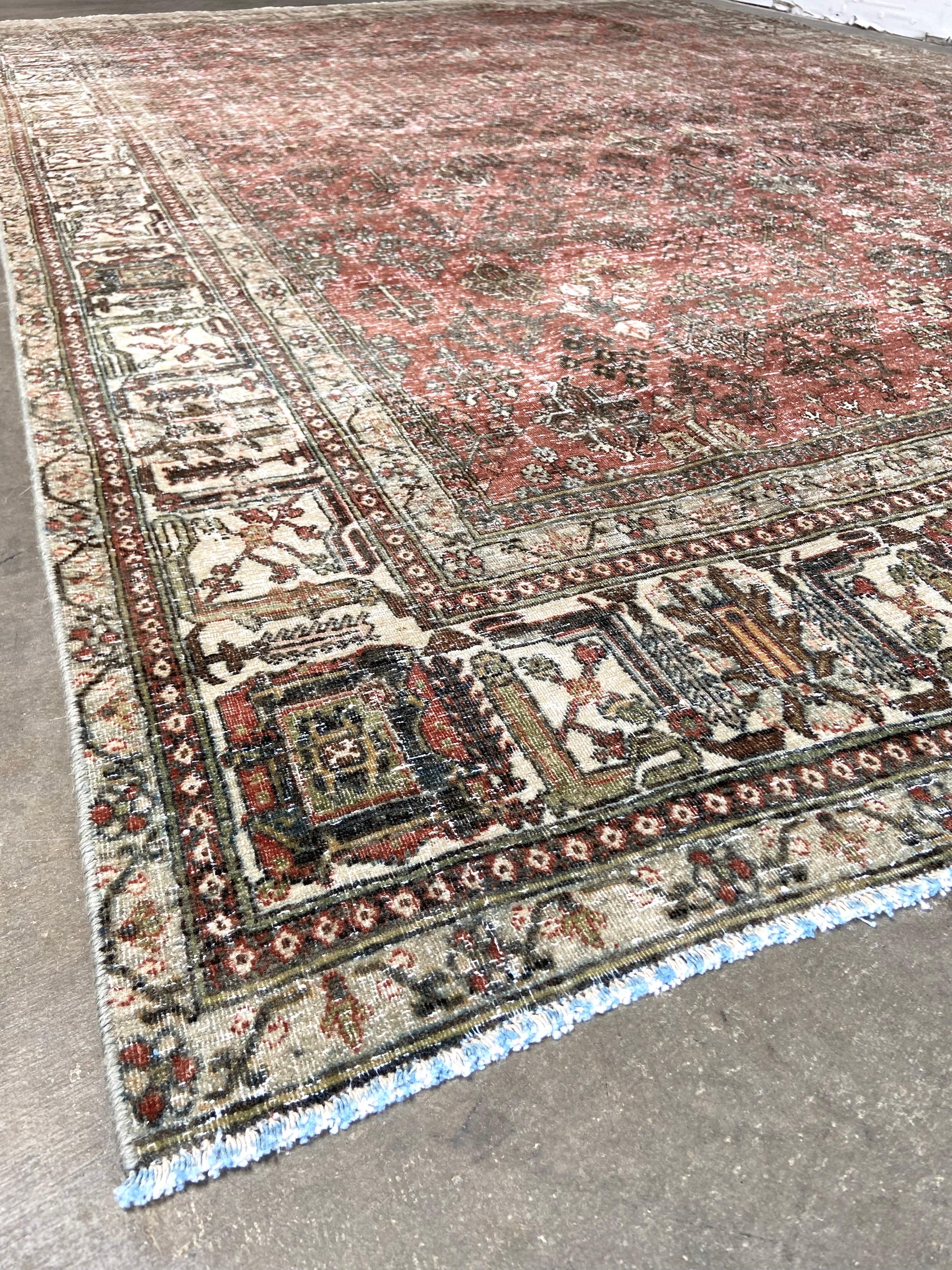 Wool Vintage Turkish Rug in Rust and Olive Tones For Sale