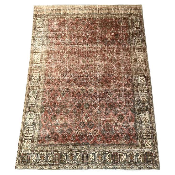Vintage Turkish Rug in Rust and Olive Tones For Sale
