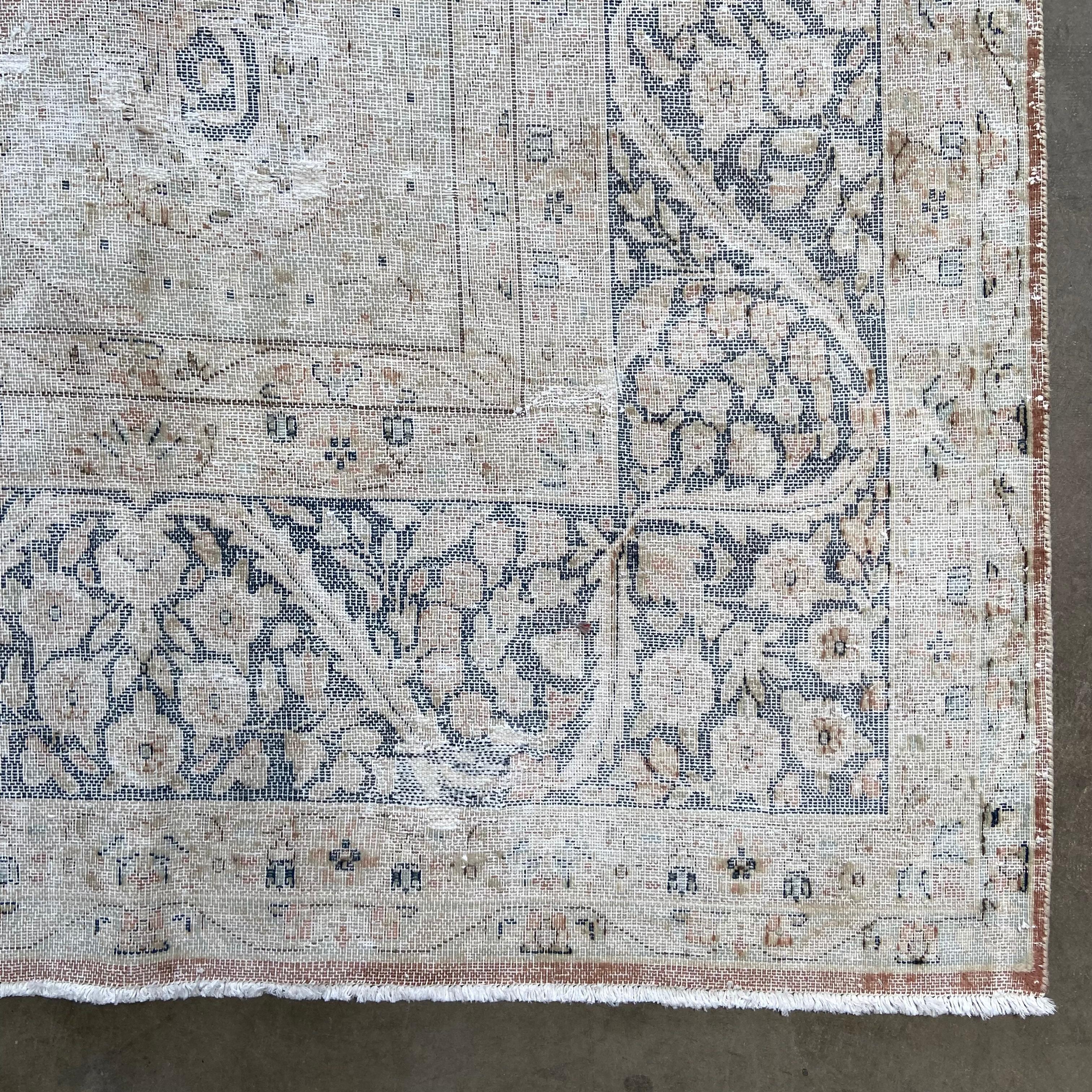 Hand-Knotted Vintage Turkish Rug in Rusts and Blue Tones Room Size For Sale