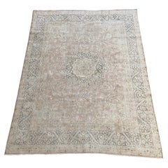 Tapis turc vintage en rouille et tons bleus, taille de pièce