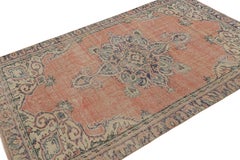 Vintage Turkish Rug in Salmon Red with Floral Medallion, from Rug & Kilim