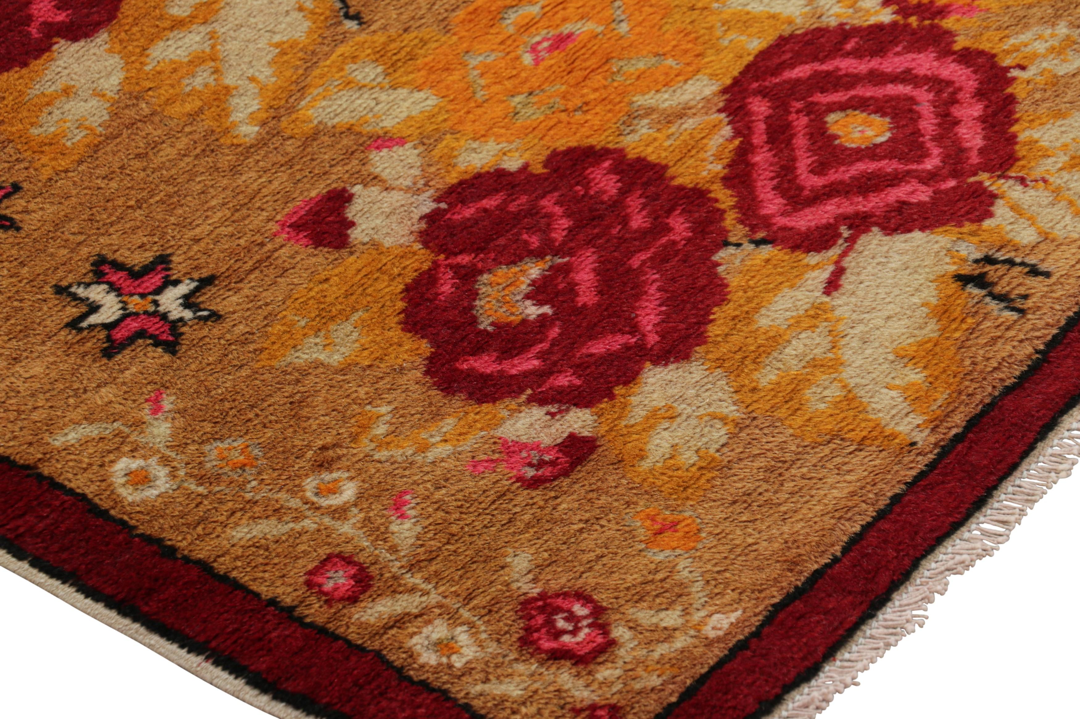 Made with hand-knotted wool circa 1950-1960, this 3x5 vintage Turkish rug draws inspiration from antique Karabagh rug and Kilim designs in its gorgeous play of colors and floral patterns—an exciting new addition to Rug & Kilim’s curation of