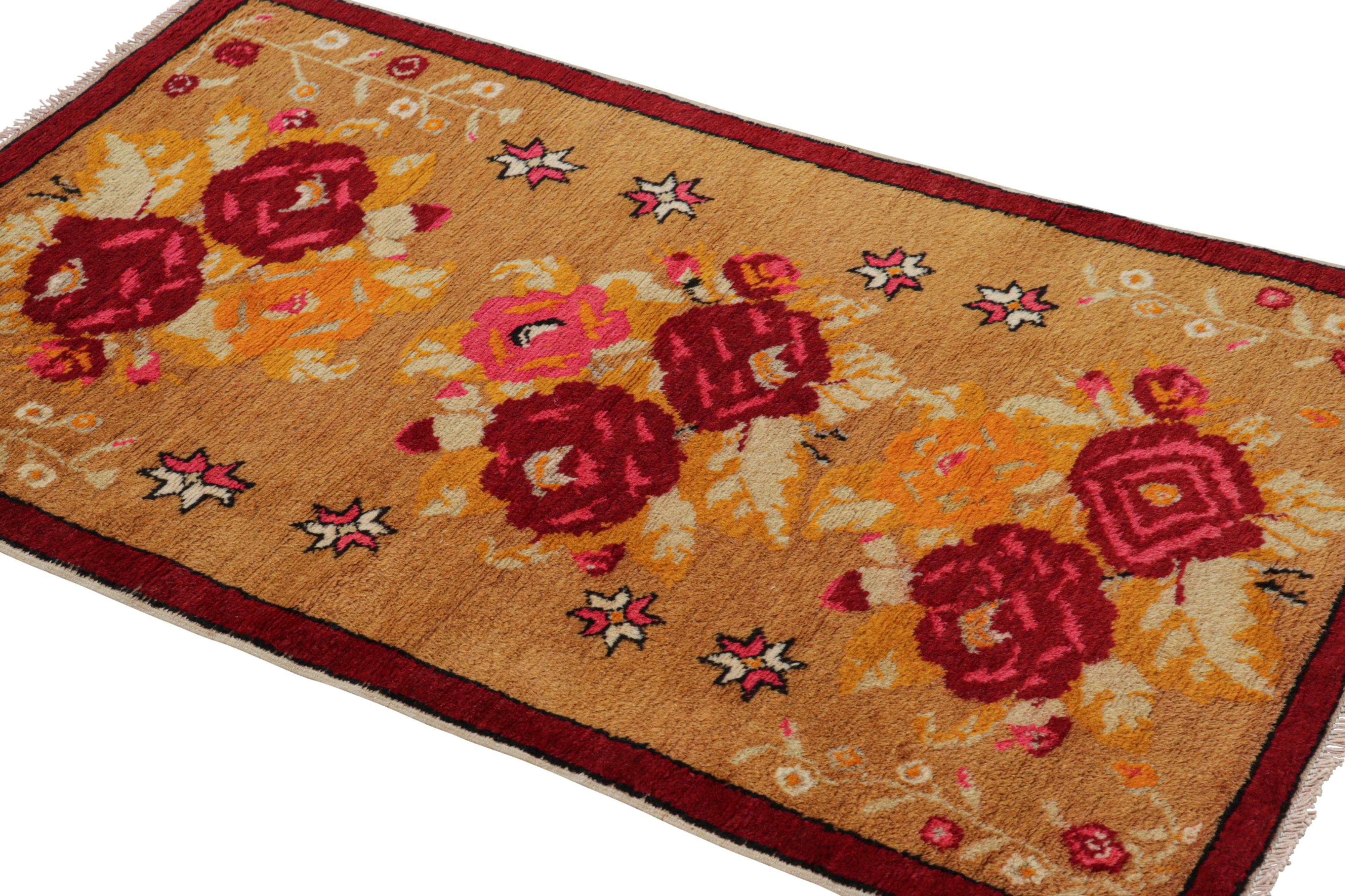 Hand-Knotted Vintage Turkish Rug, Karabagh Design with Gold and Red Florals -  Rug & Kilim