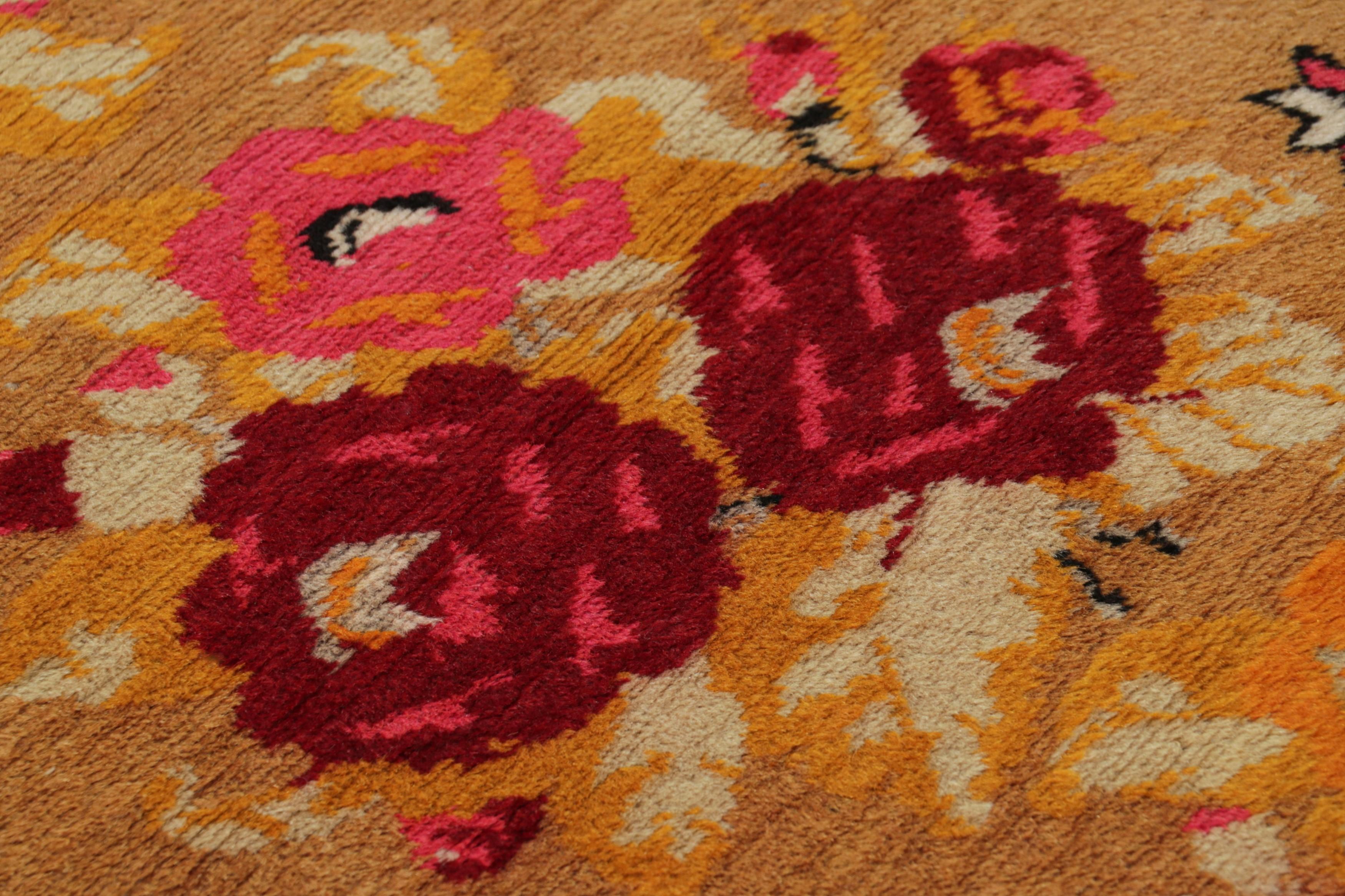 Vintage Turkish Rug, Karabagh Design with Gold and Red Florals -  Rug & Kilim In Good Condition In Long Island City, NY