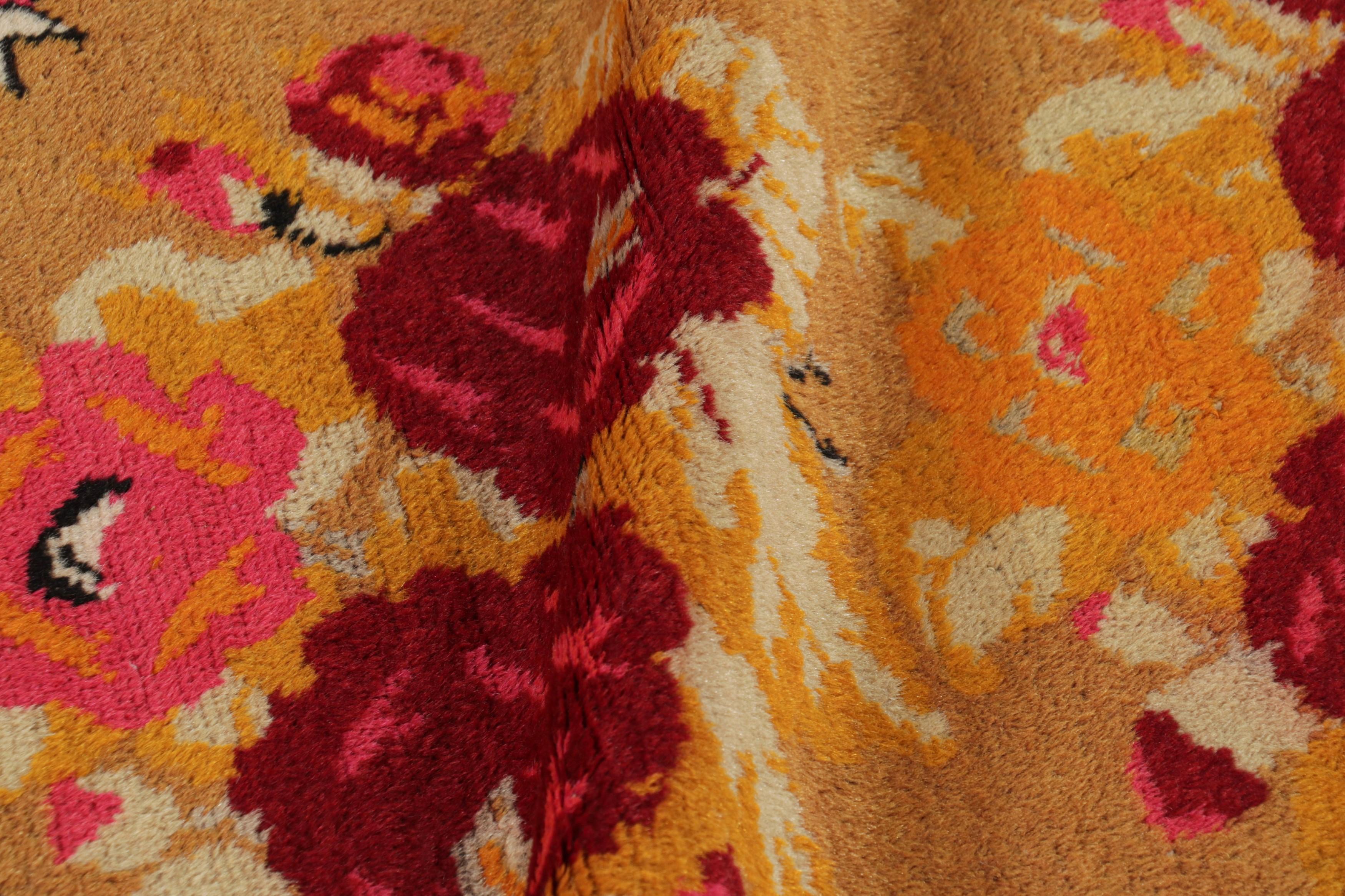 Mid-20th Century Vintage Turkish Rug, Karabagh Design with Gold and Red Florals -  Rug & Kilim
