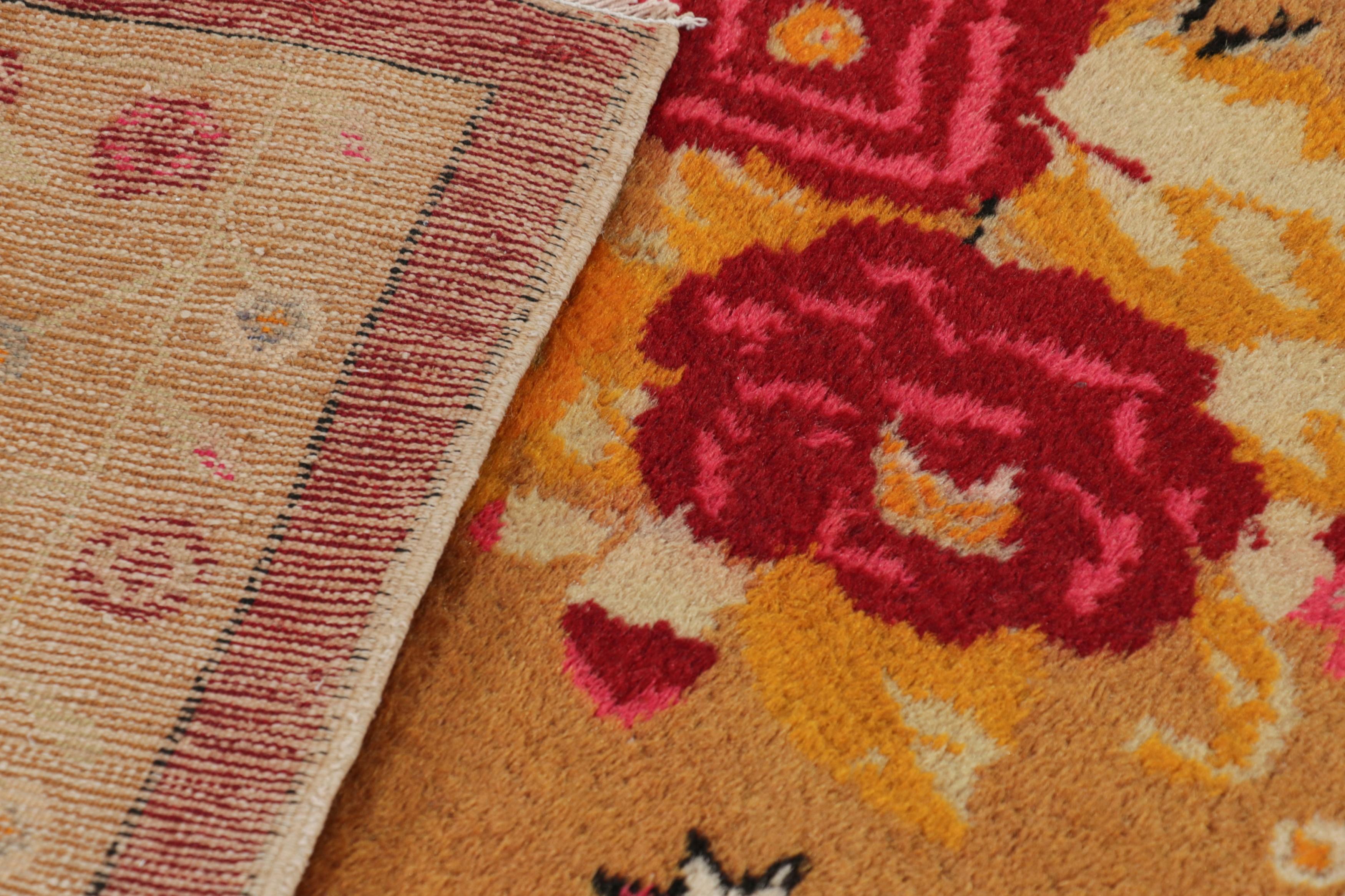 Wool Vintage Turkish Rug, Karabagh Design with Gold and Red Florals -  Rug & Kilim