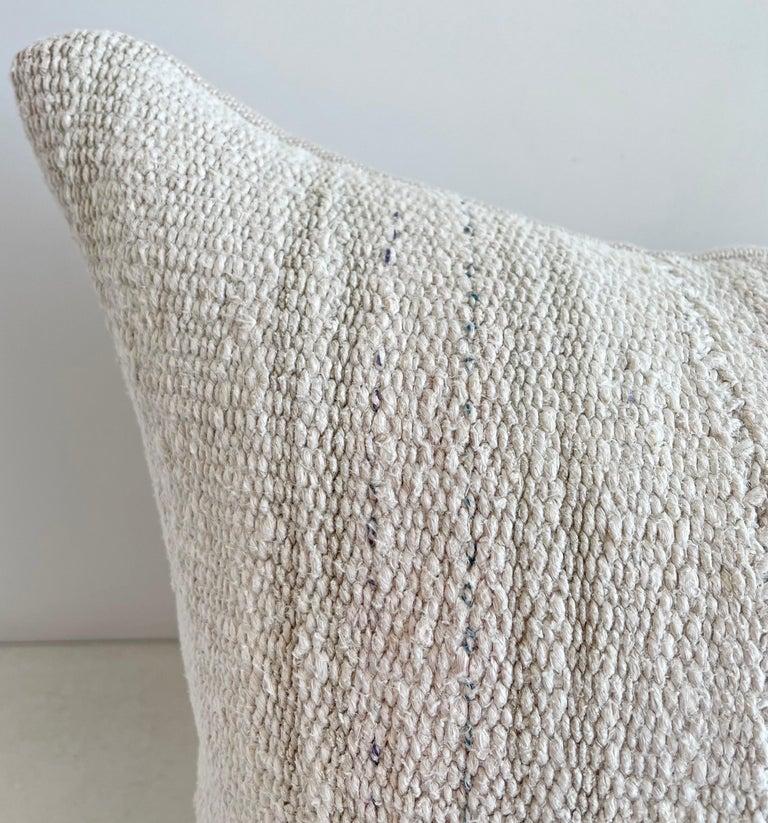 Vintage Turkish Rug Long Lumbar Pillow in White and Blush Stripe In Good Condition For Sale In Old Town Orange, CA