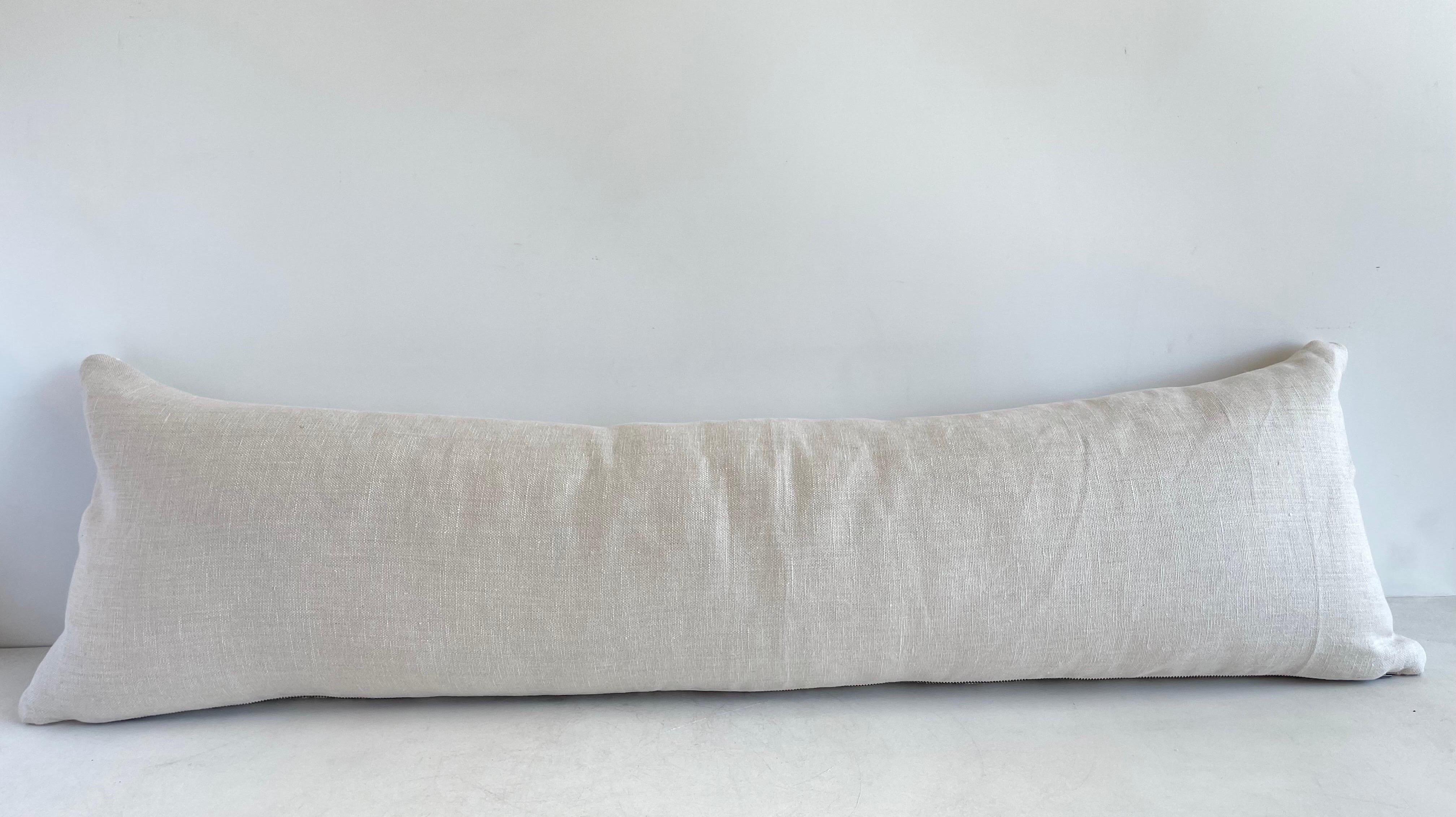 Vintage Turkish Rug Long Lumbar Pillow in White and Blush Stripe For Sale 2