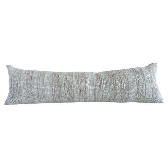 Vintage Turkish Rug Long Lumbar Pillow in White and Blush Stripe