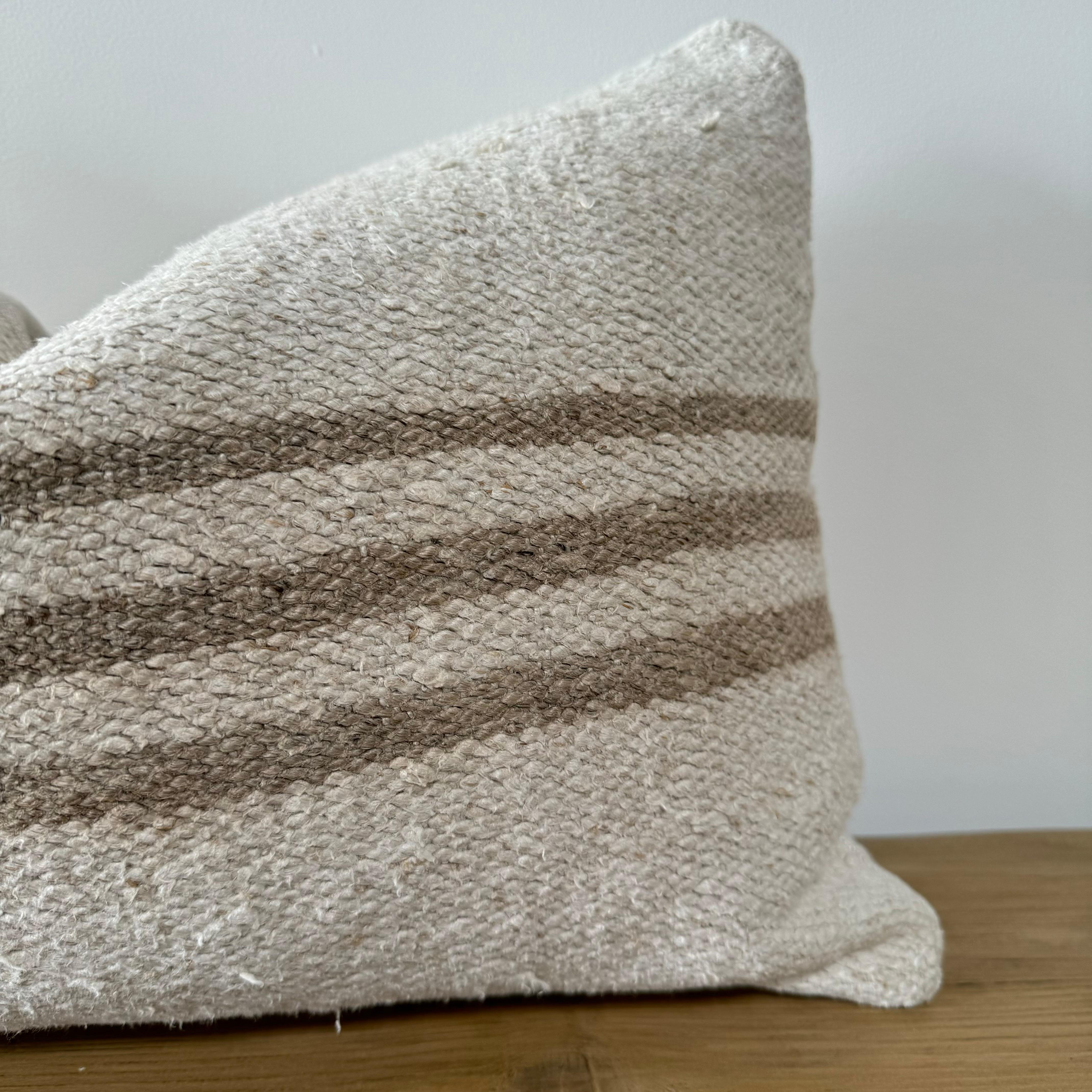 Linen Vintage Turkish Rug Lumbar Pillow with Down Insert