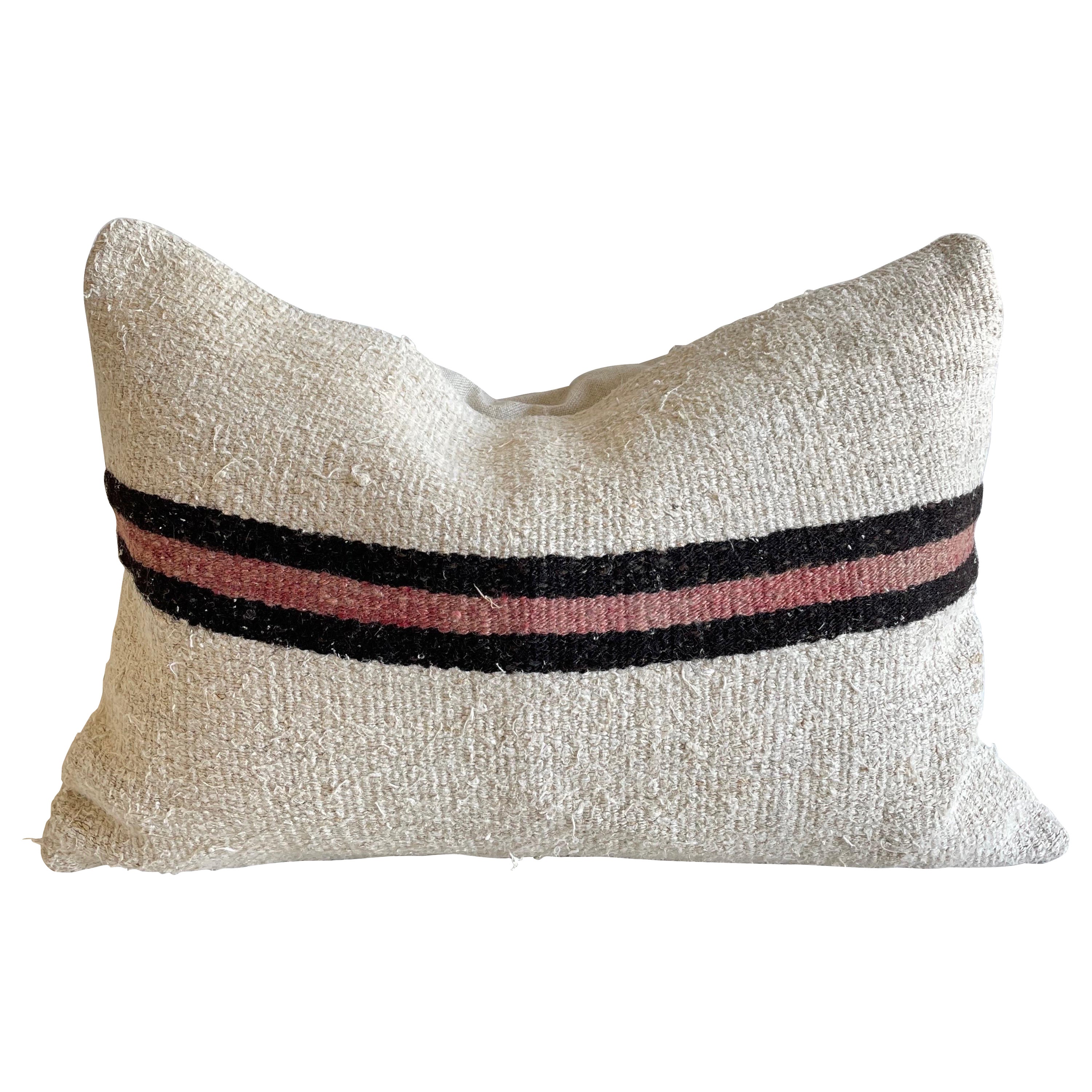 Vintage Turkish Rug Lumbar Pillow with Down Insert