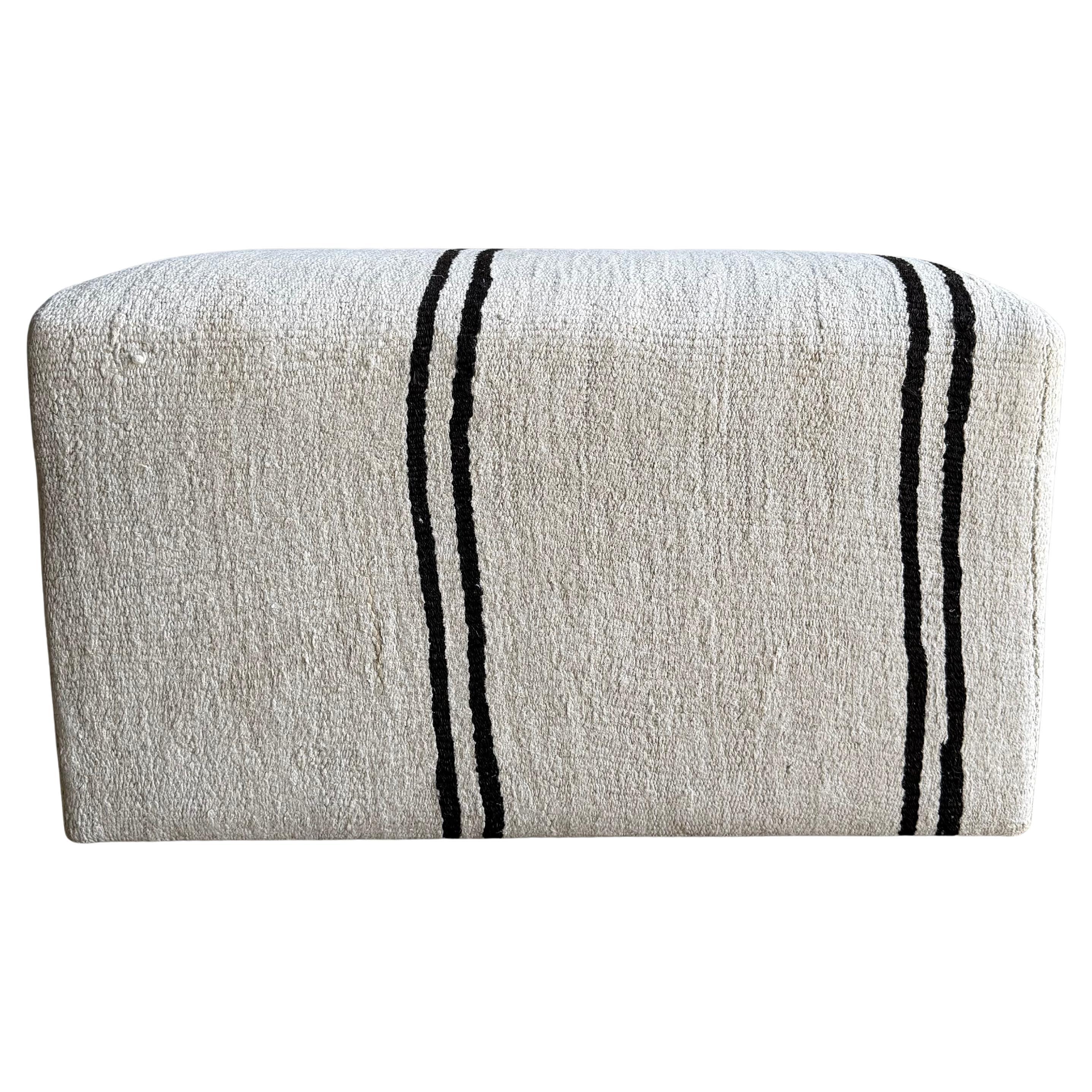 Vintage Turkish Rug Ottoman with Stripes For Sale