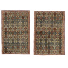 Paire de tapis turcs vintage treillis géométrique répétitif et coloré - Rug & Kilim