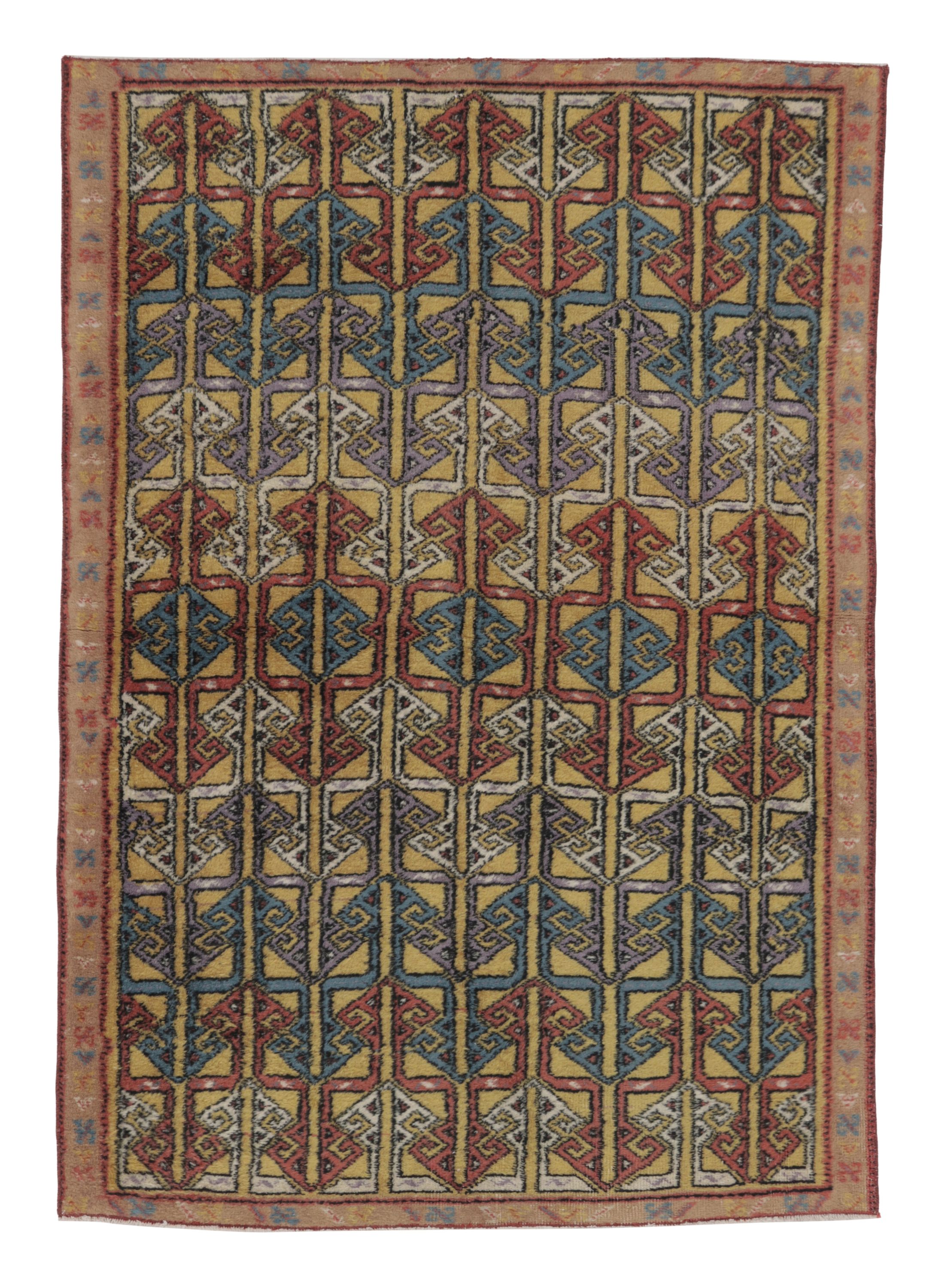 Vintage Turkish Rug Pair Colorful Repetitive Geometric Lattice - Rug & Kilim