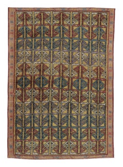 Vintage Turkish Rug Pair Colorful Repetitive Geometric Lattice - Rug & Kilim