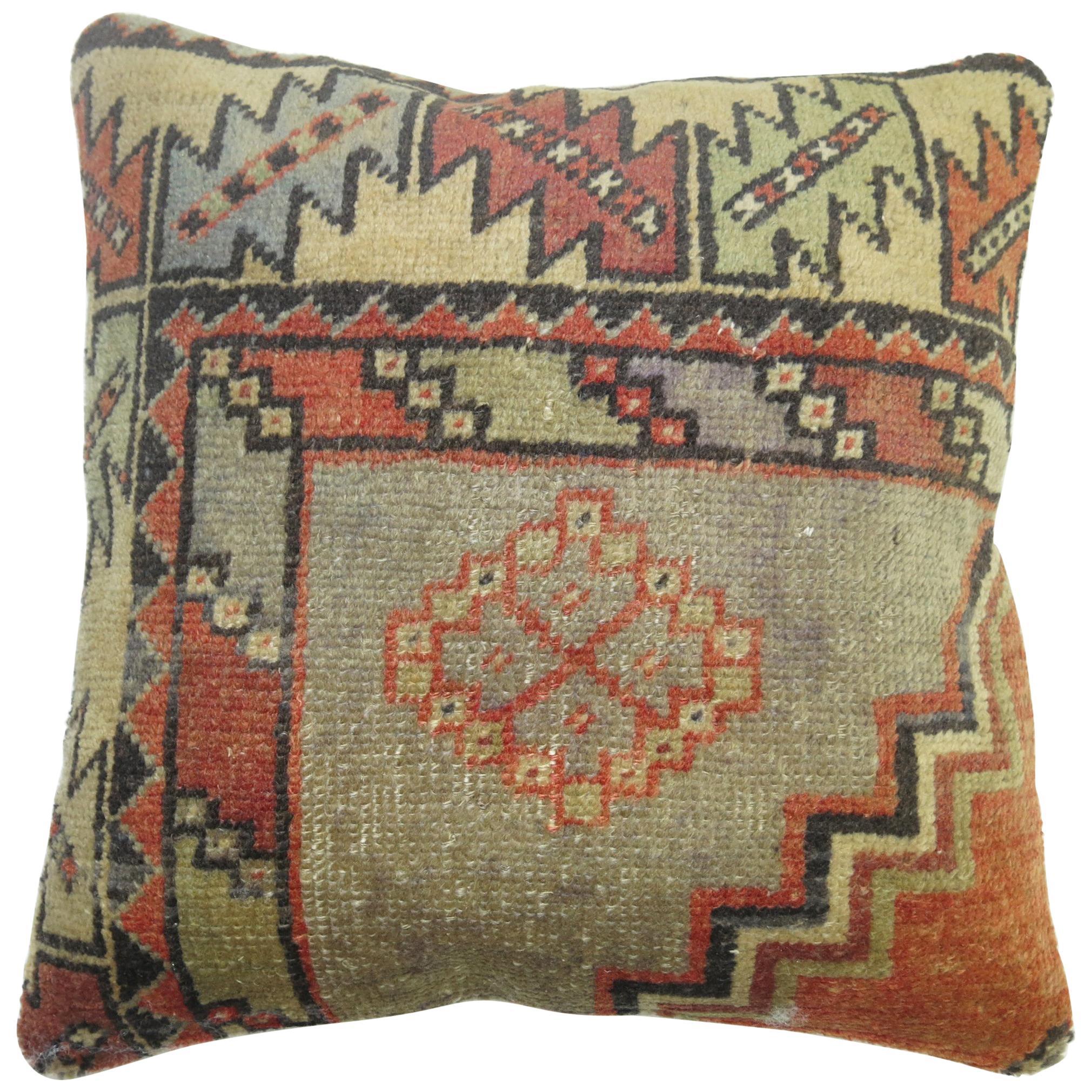 Vintage Turkish Rug Pillow For Sale