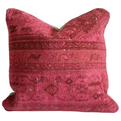 Vintage Turkish Rug Pillow in Pink and Red