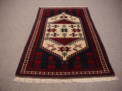 Vintage Turkish Rug Slightly Worn Distressed Industrial Look Hand-Knotted