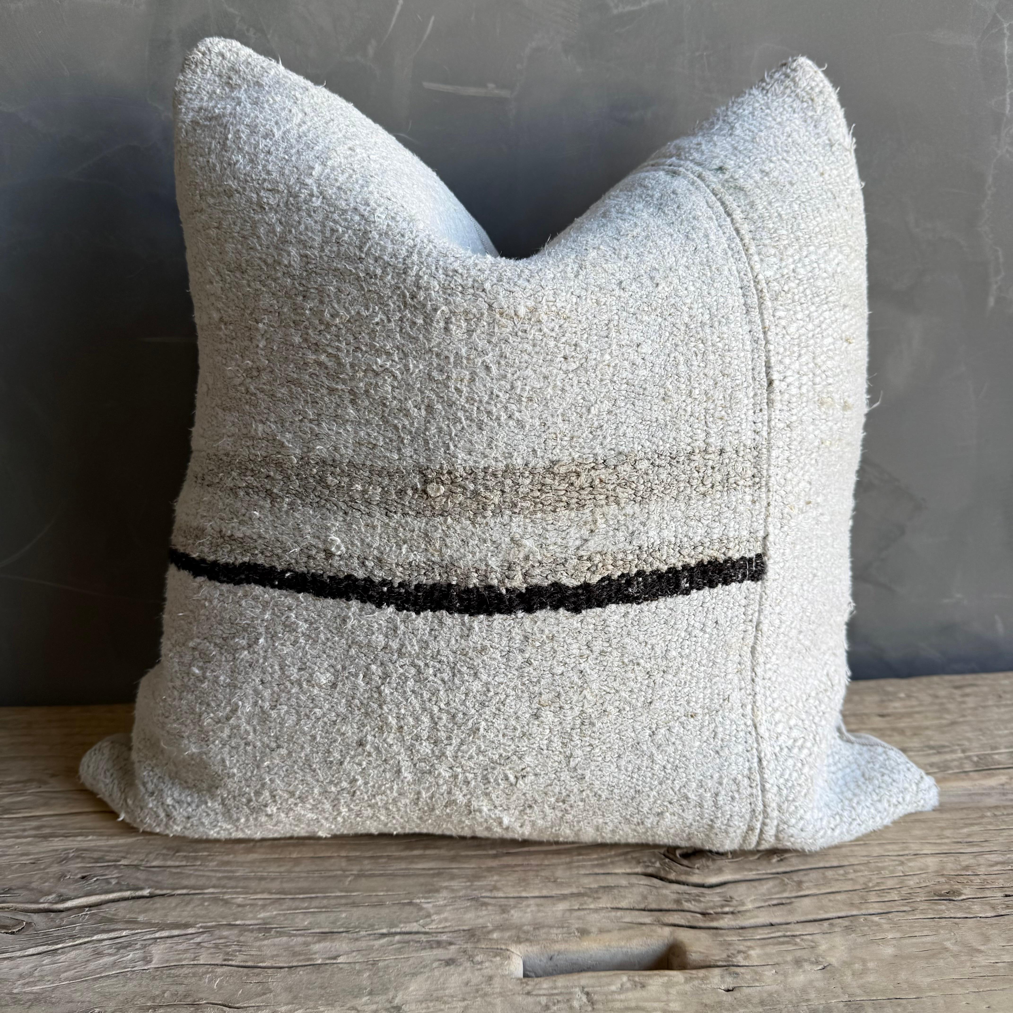 Organic Modern Vintage Turkish Rug Style Pillow with Stripes Down Insert Included For Sale