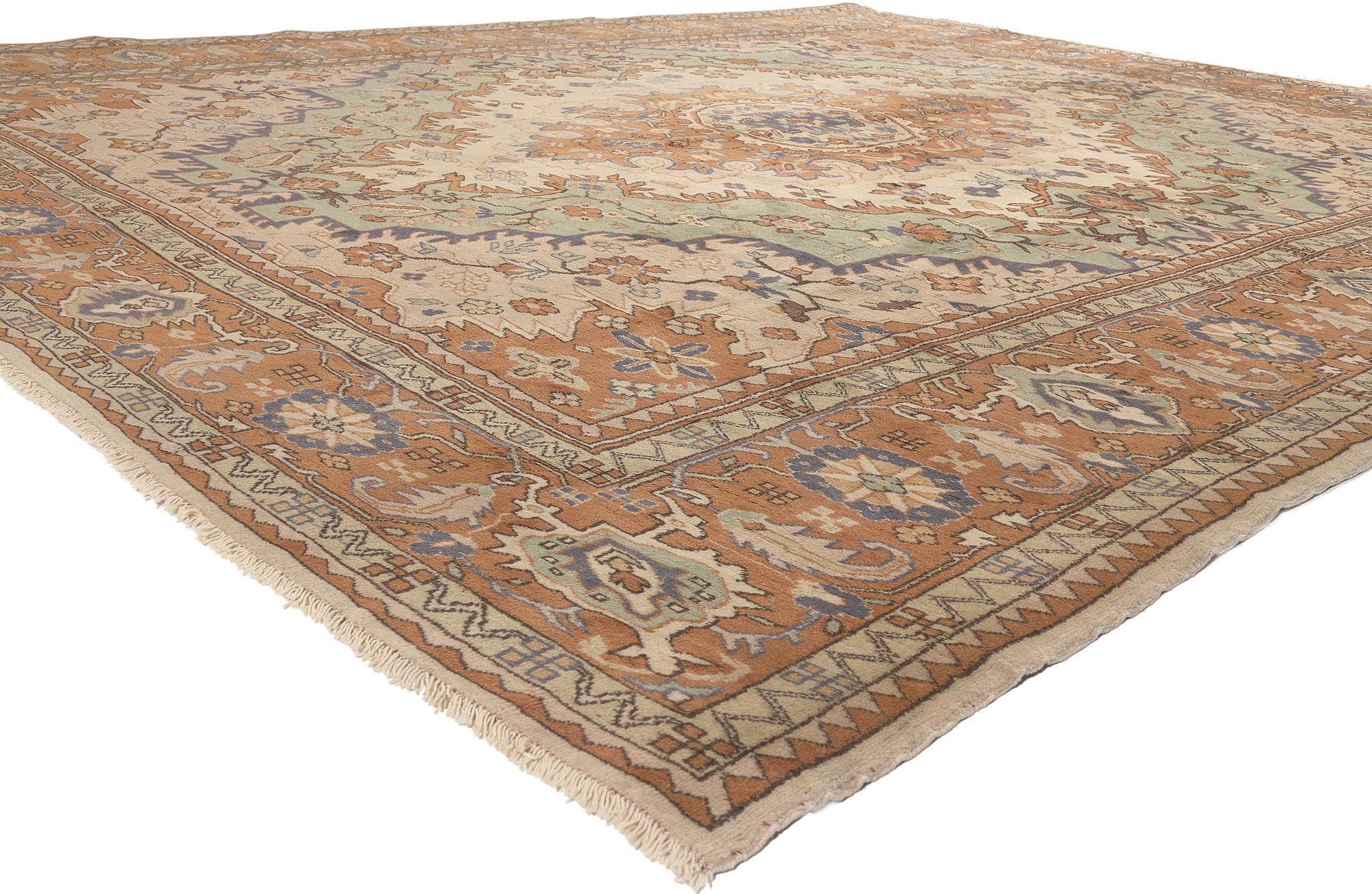 72024 Vintage Turkish Rug,10'02 X 12'05. 
Arts and Crafts style meets subtle sophistication in this hand knotted wool vintage Turkish rug. The intricate botanical design and soft earthy-inspired hues woven into this piece work together resulting in