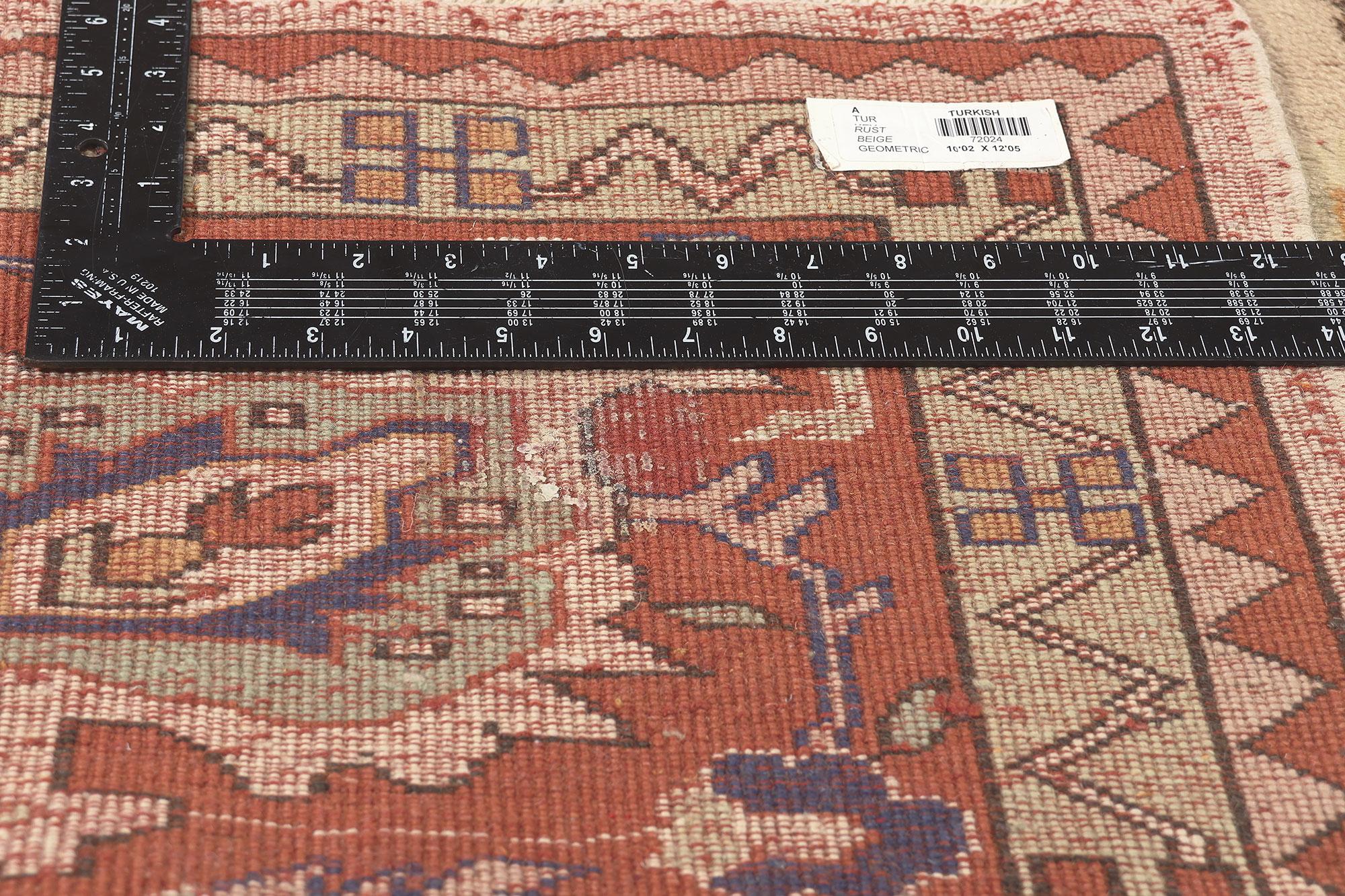 20th Century Vintage Turkish Rug, Subtle Sophistication Meets Arts and Crafts Style For Sale