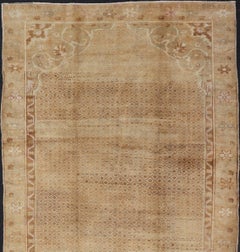 Vintage Turkish Rug with All-Over Diamond Design and Floral Border in Neutrals