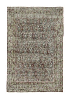 Vintage Turkish Rug with Aqua Field & Crimson Paisley Design - Rug & Kilim