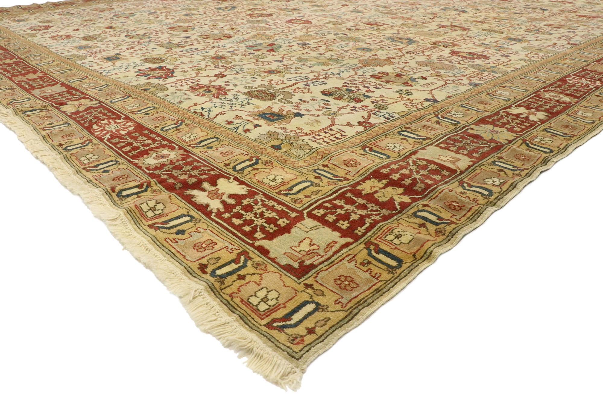 76887, vintage Turkish Rug with Arts & Crafts style inspired by William Morris. With its timeless design and architectural elements of naturalistic forms with an earthy color palette, this hand knotted wool vintage Turkish rug beautifully embodies
