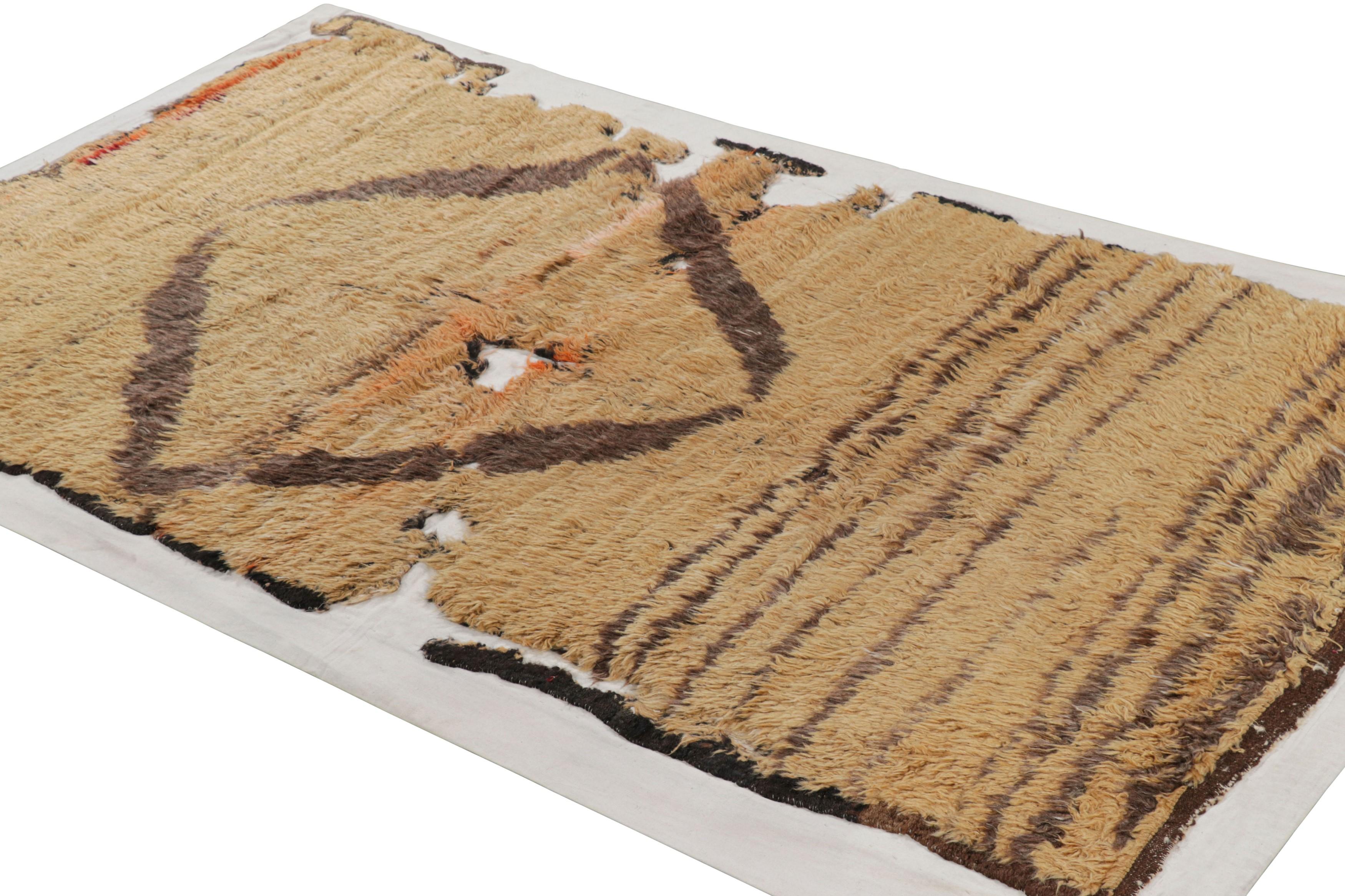 Alfombra turca vintage con motivos geométricos beige y marrón  Rug & Kilim Anudado a mano en venta