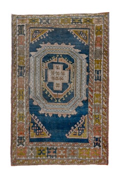 Vintage Turkish Rug with Cobalt Blue Field
