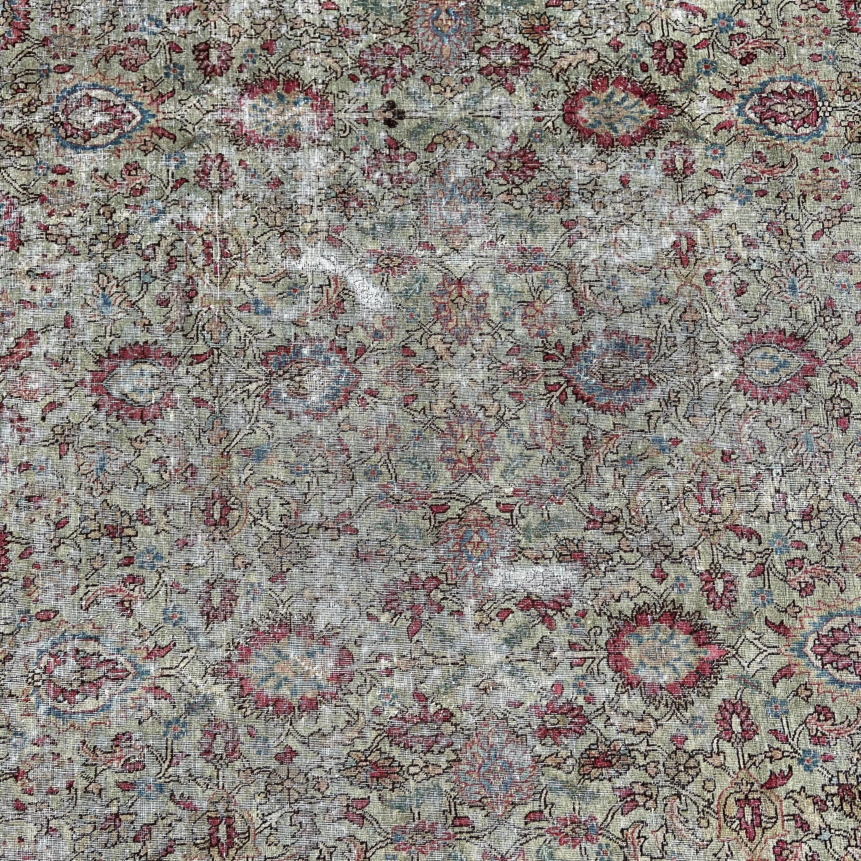 20th Century Vintage Turkish Rug with Faded Red and Moss Colors For Sale
