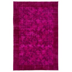 Vintage Turkish Rug with Floral Design Re-Dyed in Fuschia Pink Color