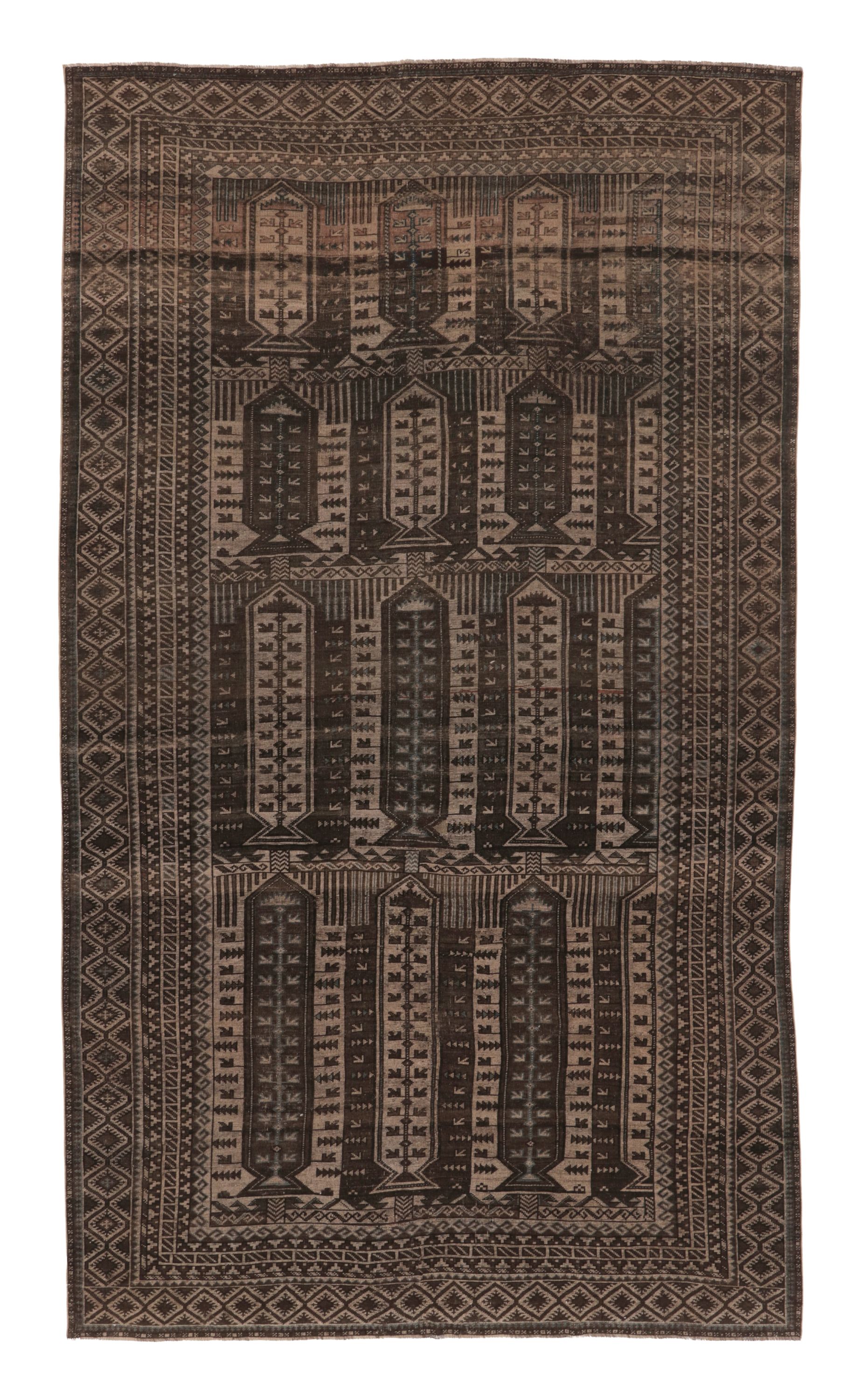 Vintage Turkish Rug with Geometric Patterning in Earthy Tones - Rug & Kilim