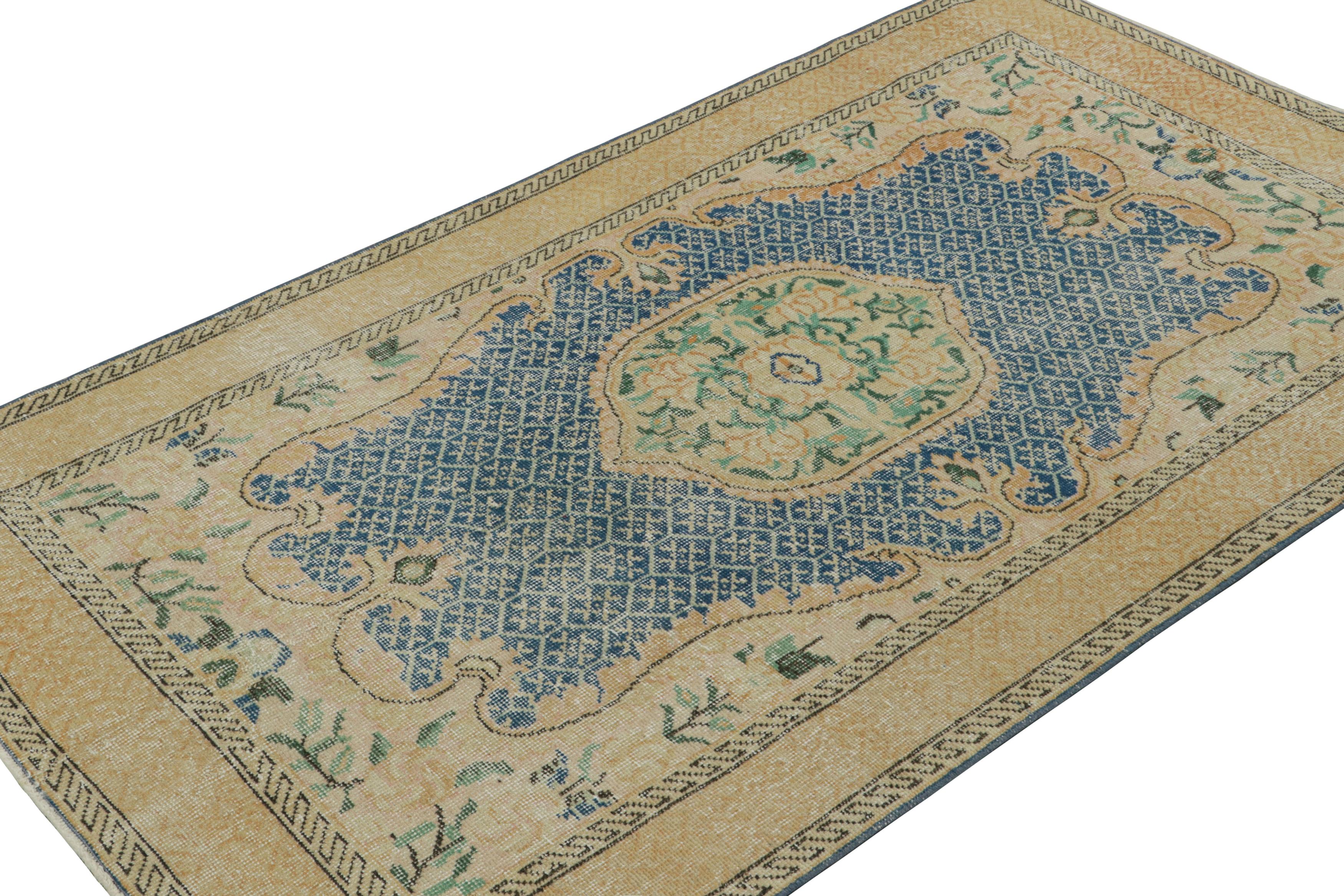 Hand-knotted in wool, circa 1960 - 1970, this 4x6 vintage Müren Aubusson Style rug is an exciting new addition to Rug & Kilim Mid-century Pasha Collection. 

On the Design: 

This Aubusson-style European Müren rug, handmade in wool, showcases the