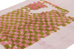 Vintage Turkish Rug with Green and Pink Geometric Patterns  Rug & Kilim