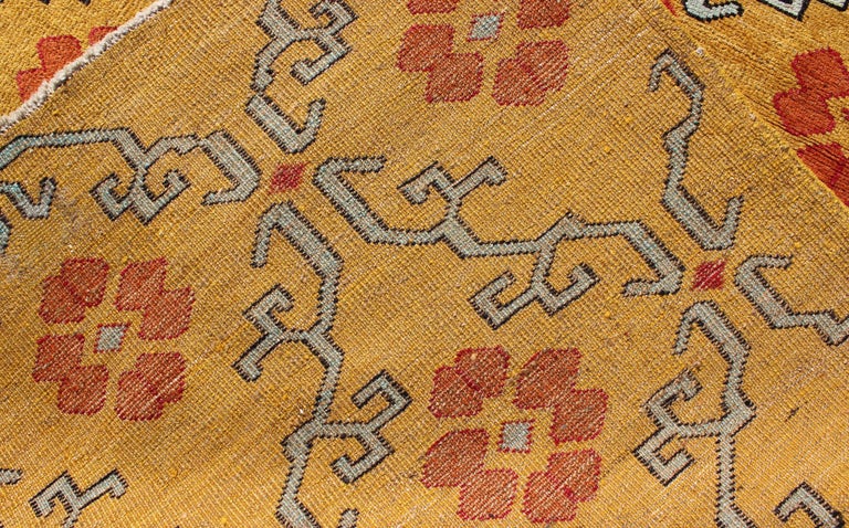 20th Century Vintage Turkish Rug with Modern Design in Bright Yellow, Tangerine and L. Blue For Sale